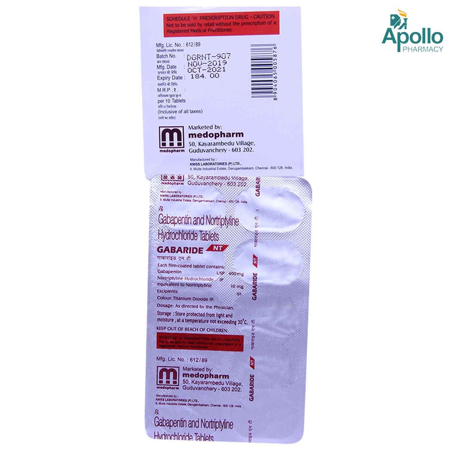 Gabaride NT 400mg/10mg Tablet 10's, Pack of 10 TABLETS Gabaride NT 400mg/10mg Tablet 10's, Pack of 10 TABLETS