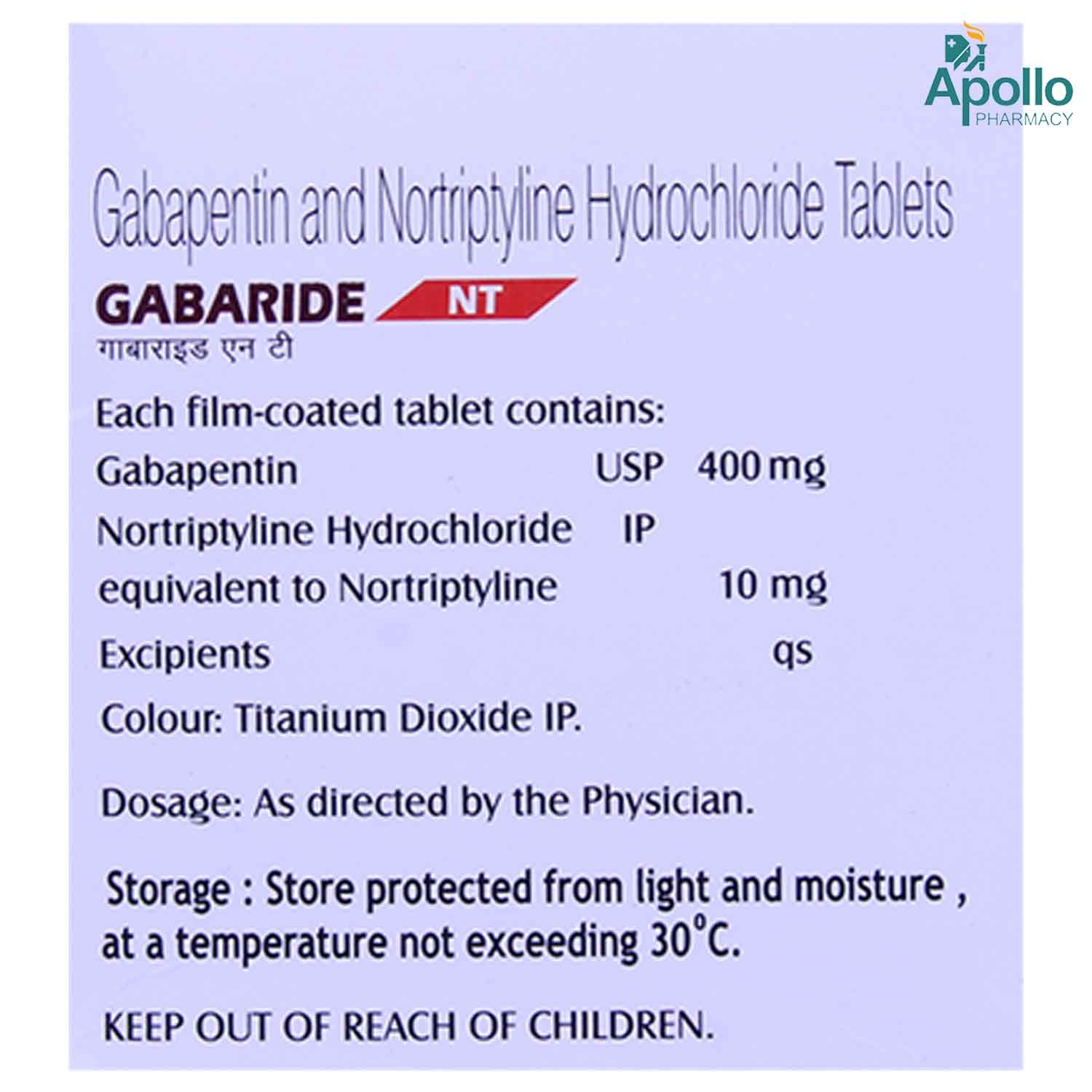 Gabaride NT 400mg/10mg Tablet 10's, Pack of 10 TABLETS Gabaride NT 400mg/10mg Tablet 10's, Pack of 10 TABLETS
