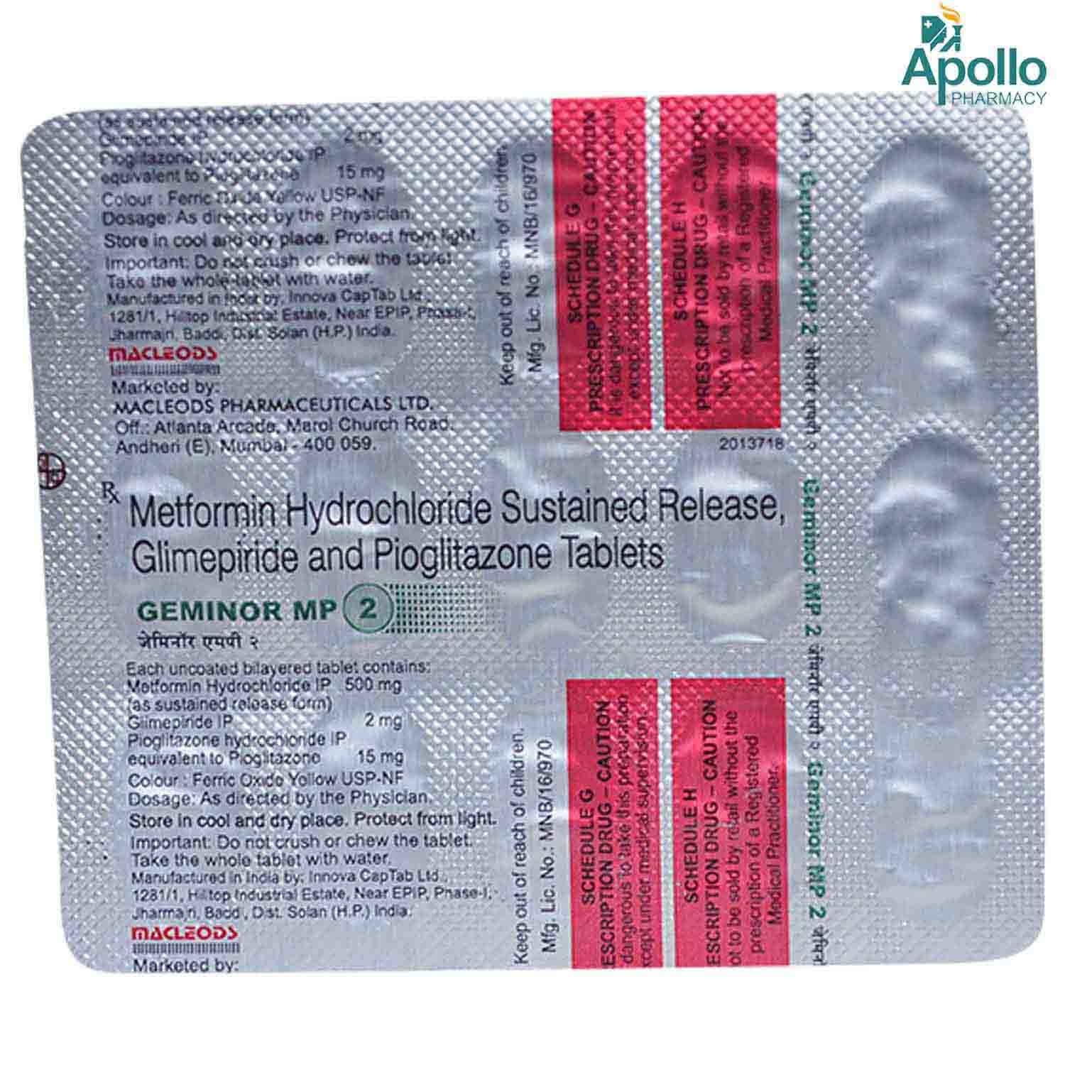 Geminor MP 2 Tablet 15's, Pack of 15 TABLETS Geminor MP 2 Tablet 15's, Pack of 15 TABLETS