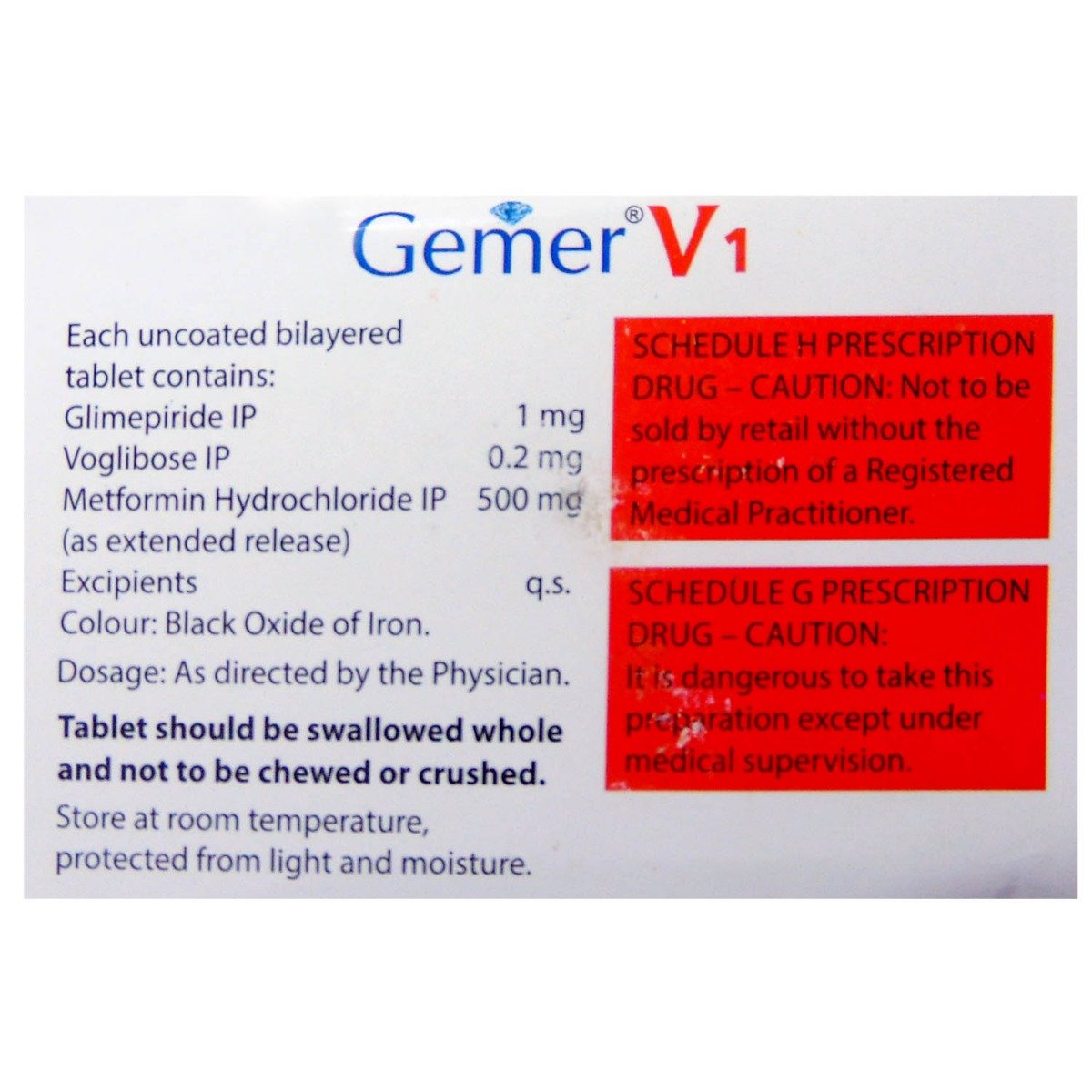 Gemer V 1 Tablet 10's, Pack of 10 TabletS Gemer V 1 Tablet 10's, Pack of 10 TabletS