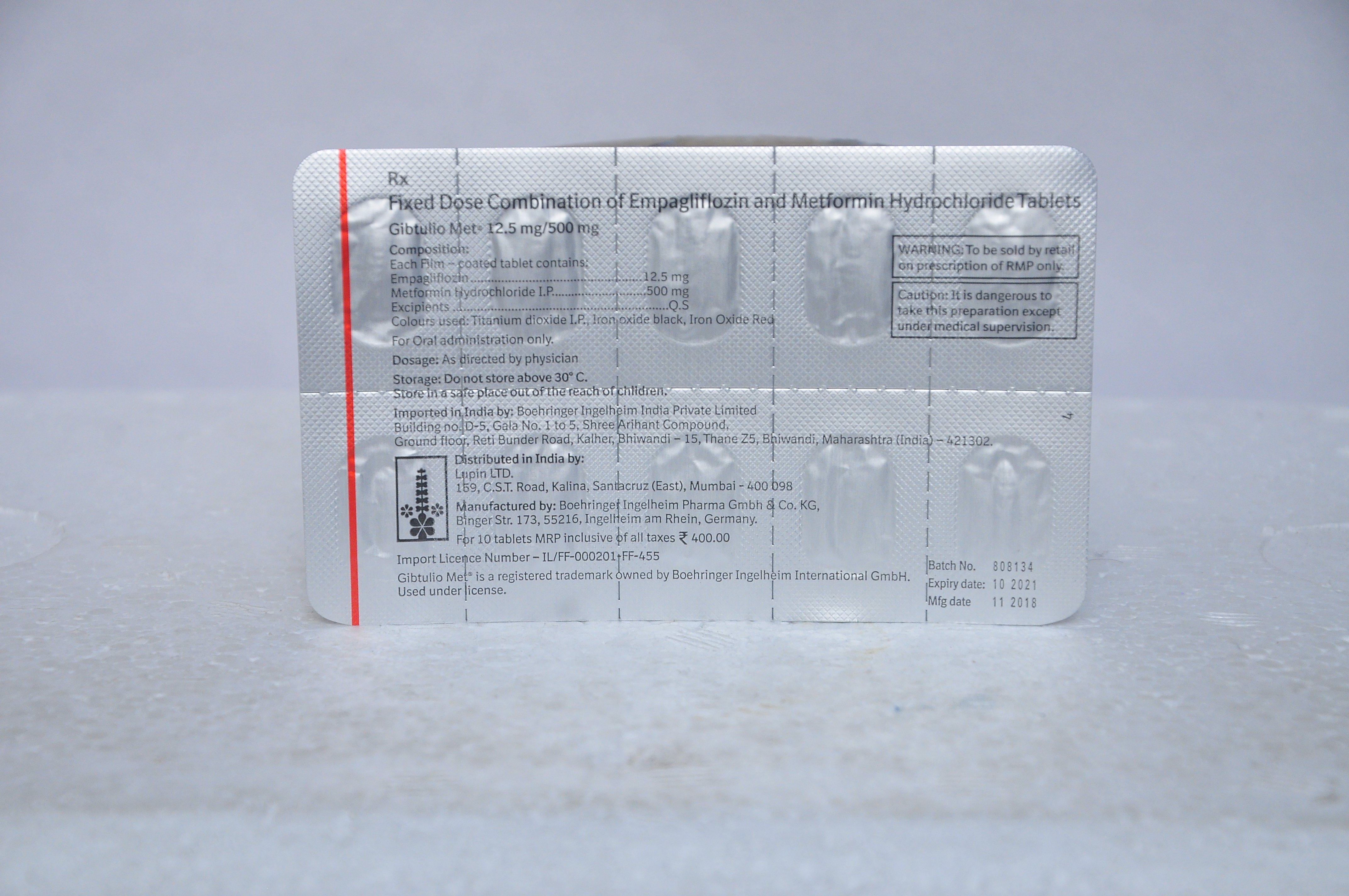 Gibtulio Met 12.5/500 Tablet 10's, Pack of 10 TABLETS Gibtulio Met 12.5/500 Tablet 10's, Pack of 10 TABLETS