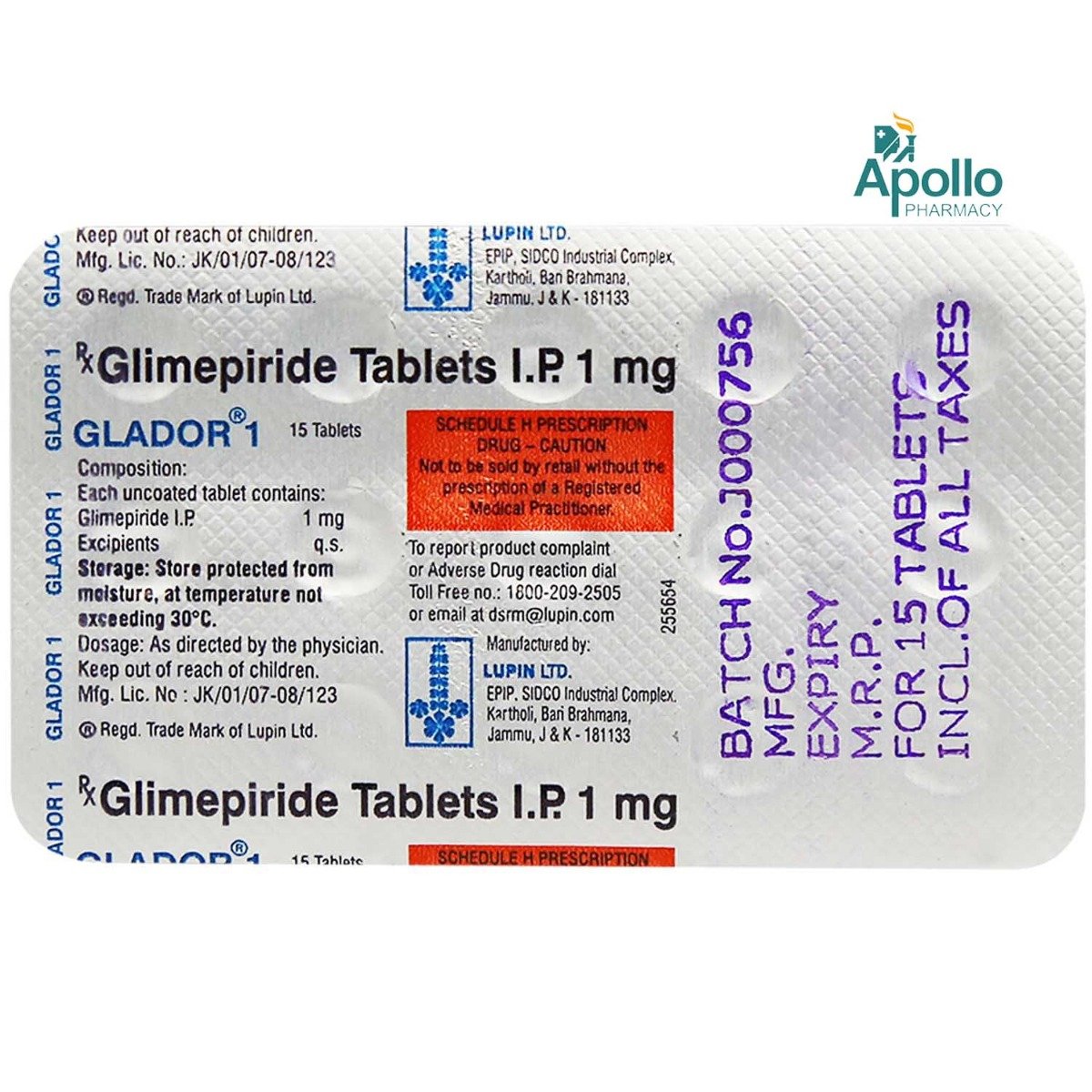 Glador 1 Tablet 15's, Pack of 15 TABLETS Glador 1 Tablet 15's, Pack of 15 TABLETS