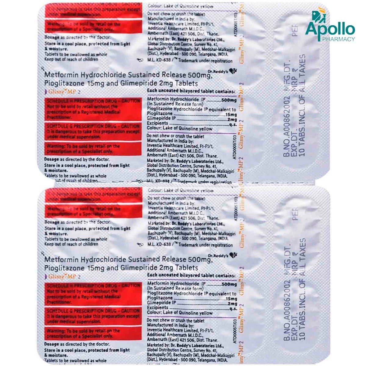 Glimy-MP2 Tablet 10's, Pack of 10 TABLETS Glimy-MP2 Tablet 10's, Pack of 10 TABLETS