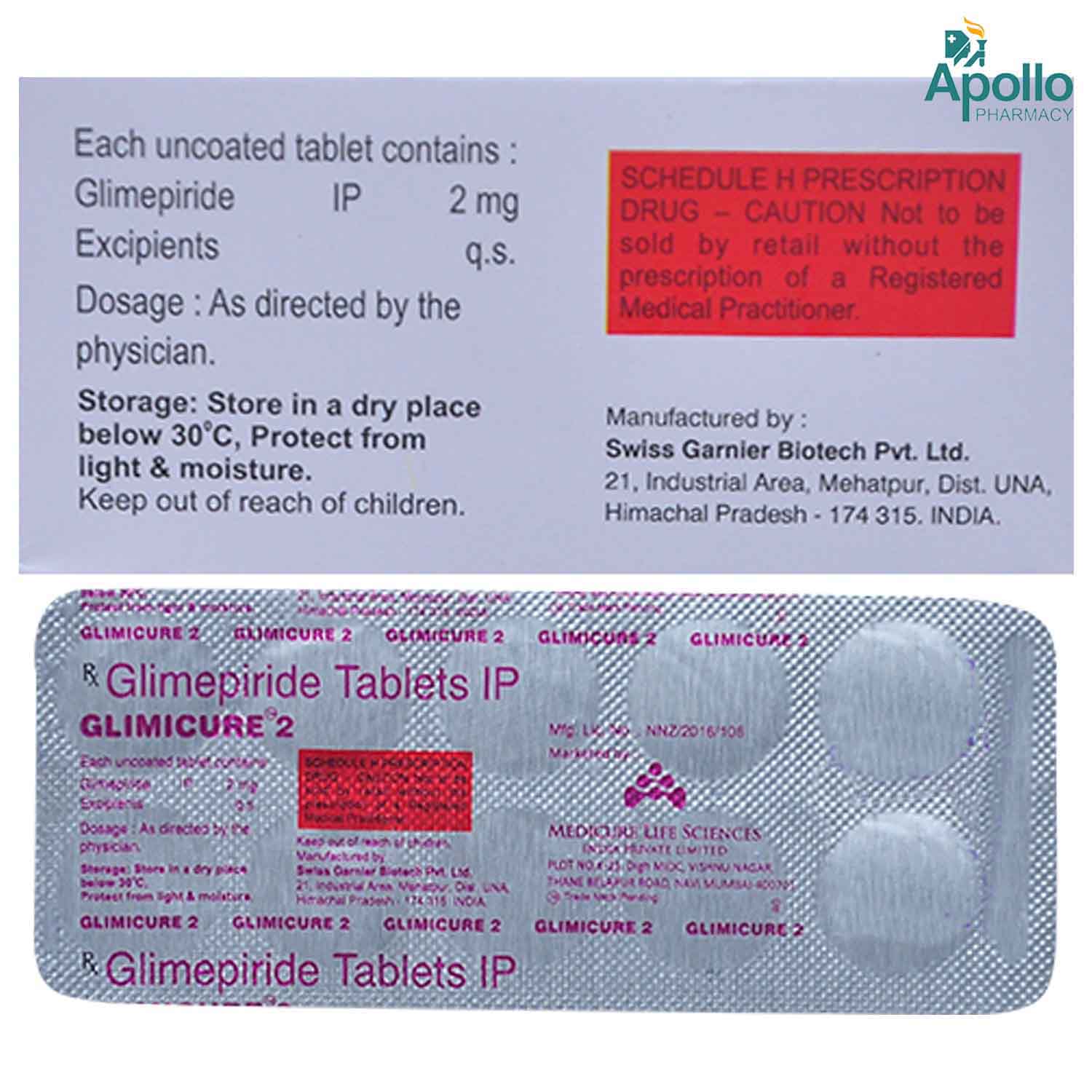 Glimicure 2 Tablet 10's, Pack of 10 TABLETS Glimicure 2 Tablet 10's, Pack of 10 TABLETS