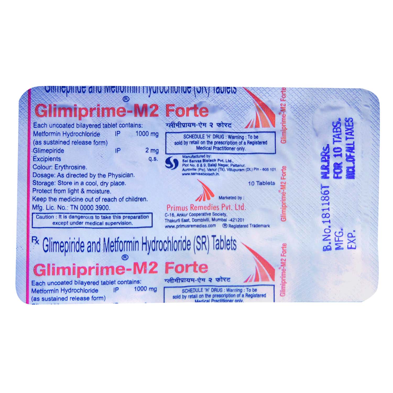 Glimiprime-M2 Forte Tablet 10's, Pack of 10 TABLETS Glimiprime-M2 Forte Tablet 10's, Pack of 10 TABLETS