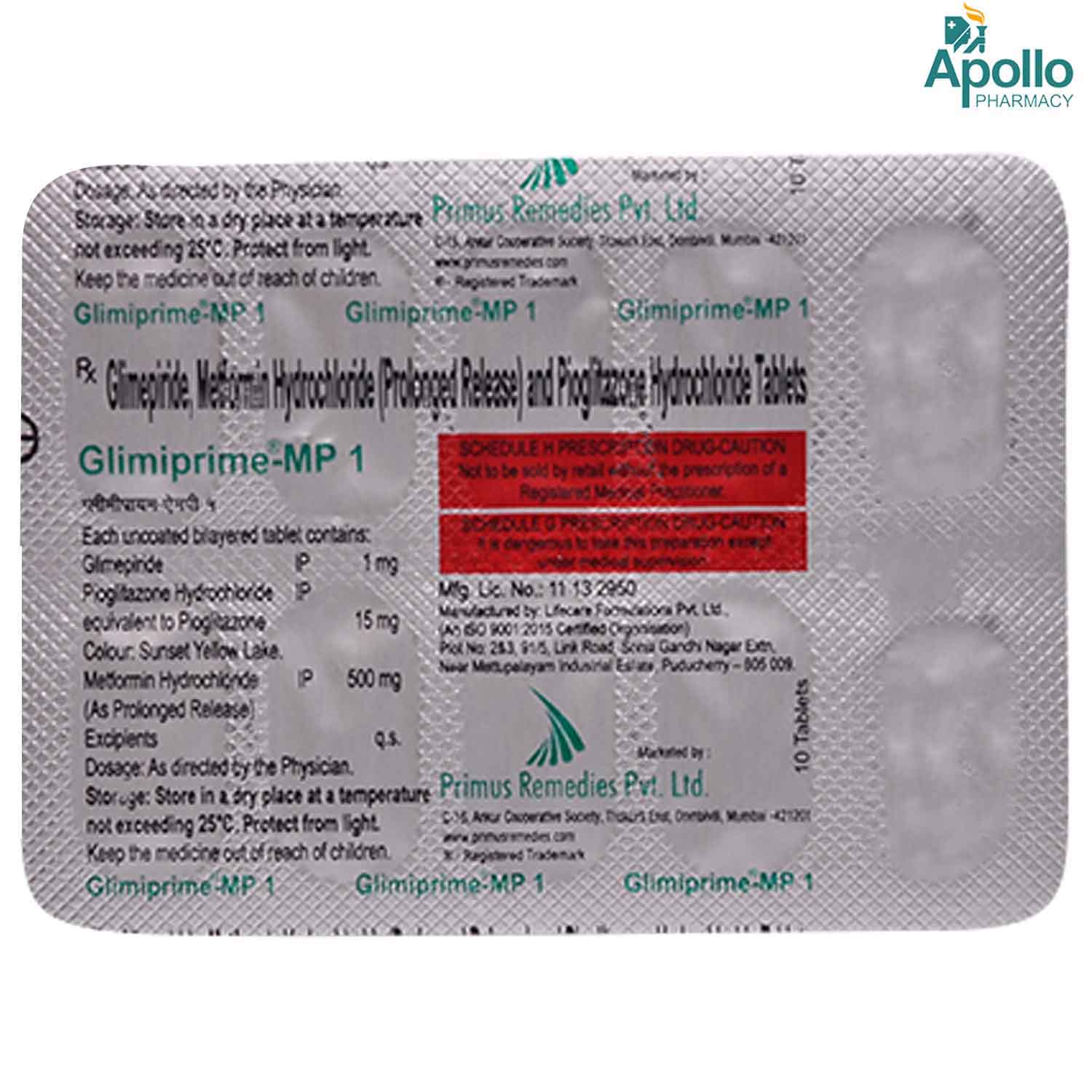 Glimiprime-MP 1 Tablet 10's, Pack of 10 TABLETS Glimiprime-MP 1 Tablet 10's, Pack of 10 TABLETS