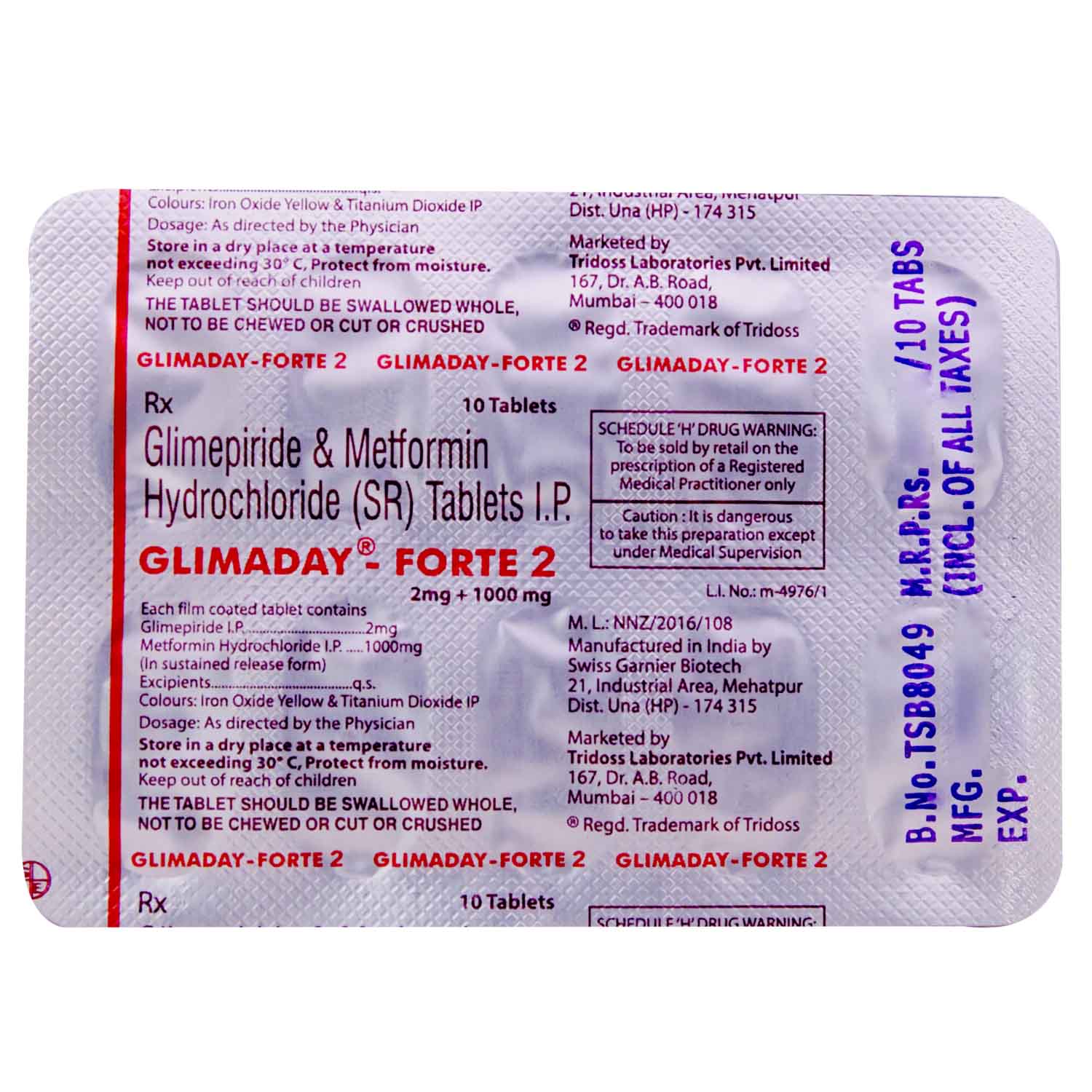 Glimaday Forte 2 Tablet 10's, Pack of 10 TABLETS Glimaday Forte 2 Tablet 10's, Pack of 10 TABLETS