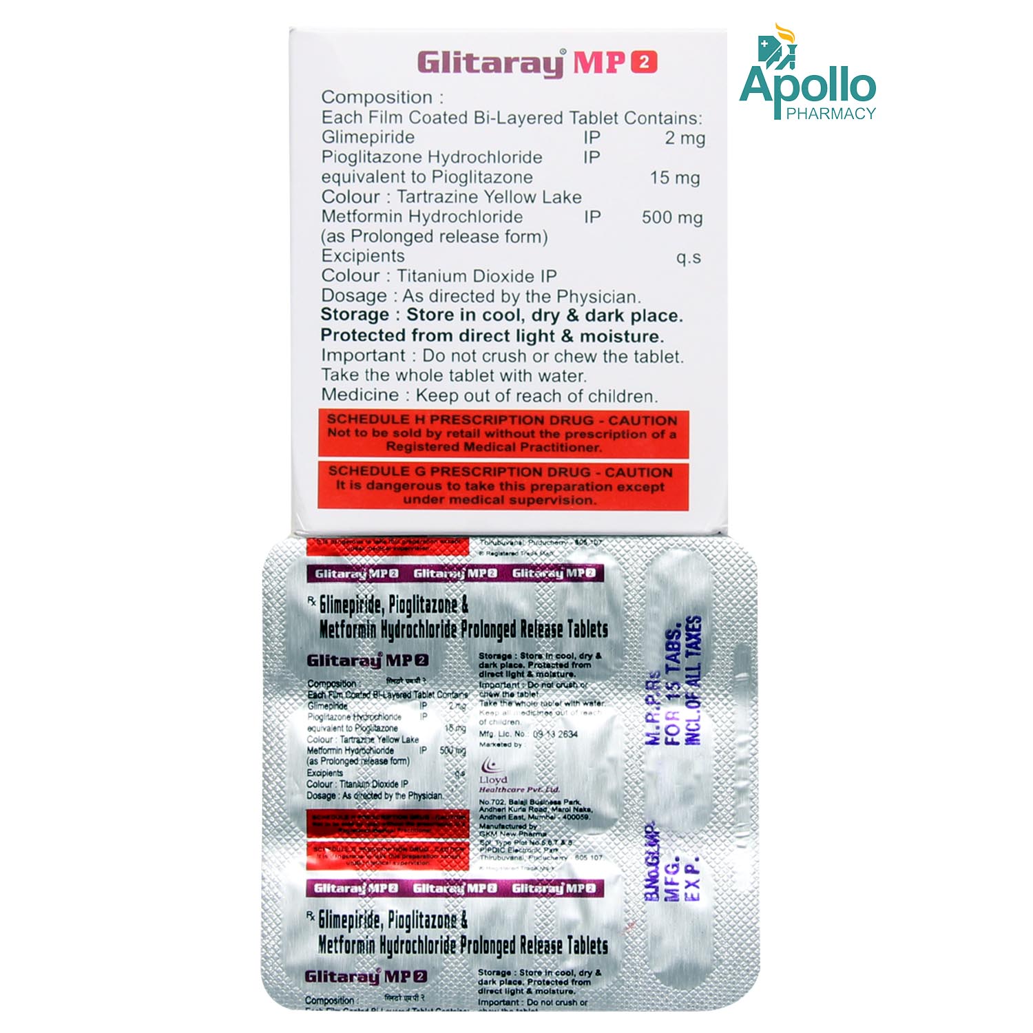 Glitaray MP 2 Tablet 15's, Pack of 15 TABLETS Glitaray MP 2 Tablet 15's, Pack of 15 TABLETS