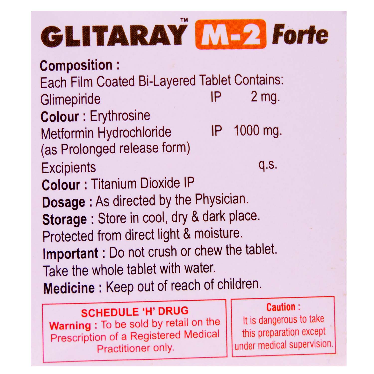 Glitaray M 2 Forte Tablet 15's, Pack of 15 TABLETS Glitaray M 2 Forte Tablet 15's, Pack of 15 TABLETS