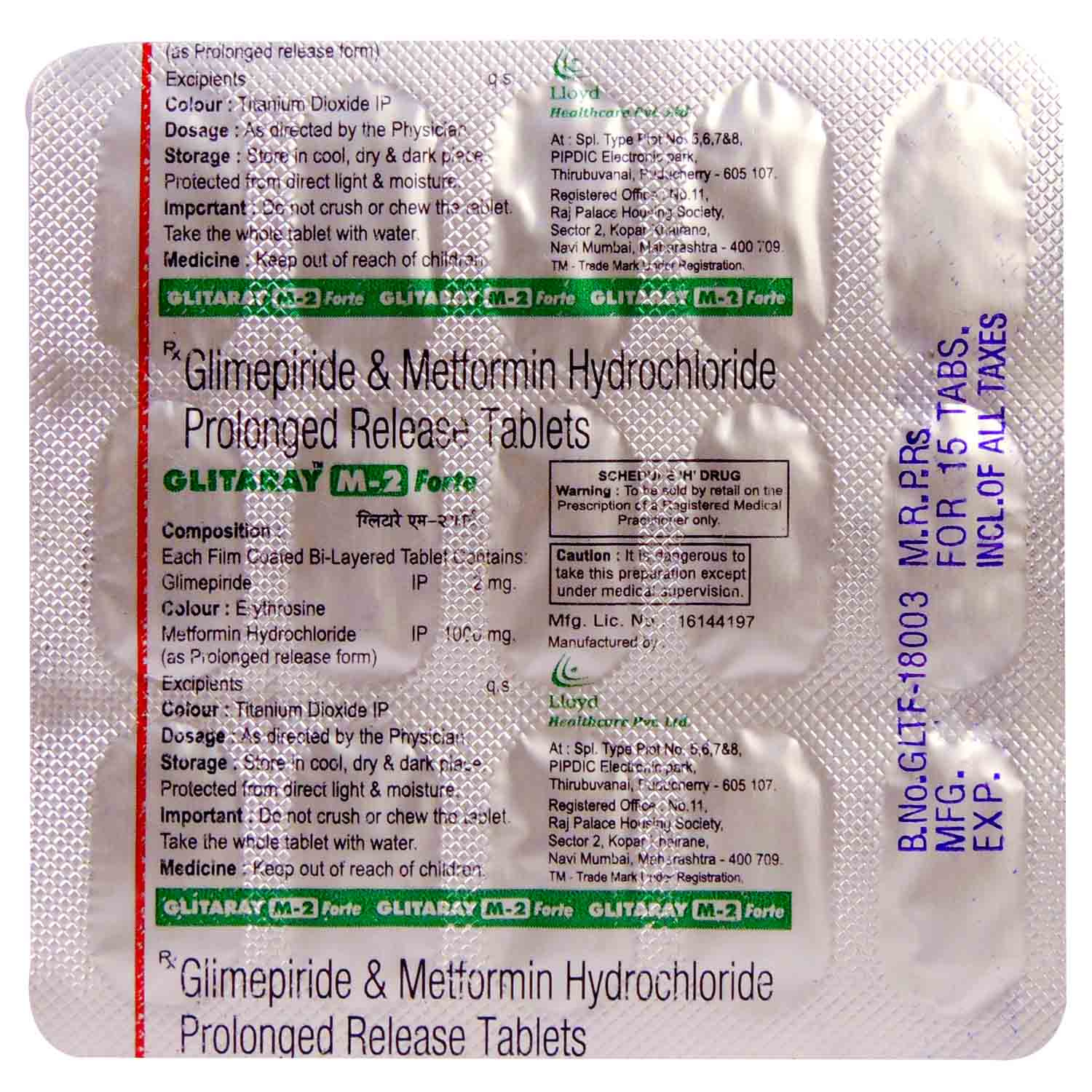 Glitaray M 2 Forte Tablet 15's, Pack of 15 TABLETS Glitaray M 2 Forte Tablet 15's, Pack of 15 TABLETS