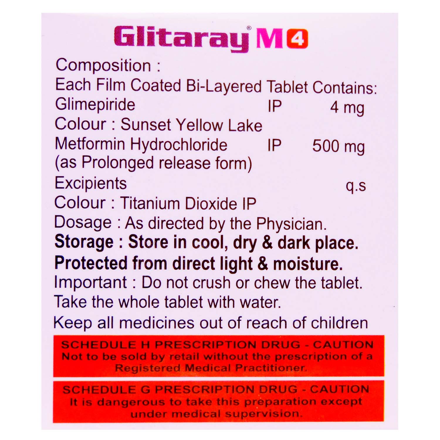 Glitaray M 4 Tablet 15's, Pack of 15 TABLETS Glitaray M 4 Tablet 15's, Pack of 15 TABLETS