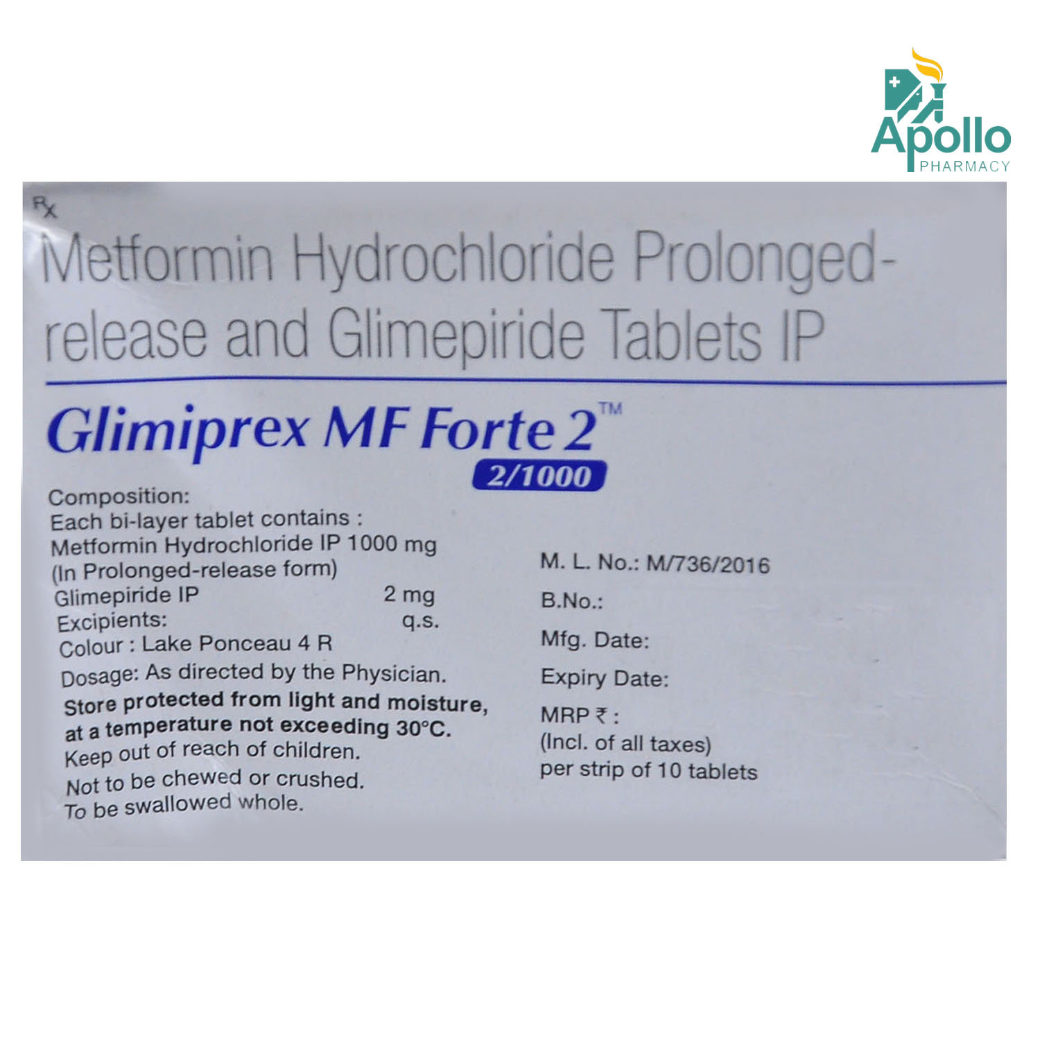 Glimiprex MF Forte 2 Tablet 10's, Pack of 10 TABLETS Glimiprex MF Forte 2 Tablet 10's, Pack of 10 TABLETS