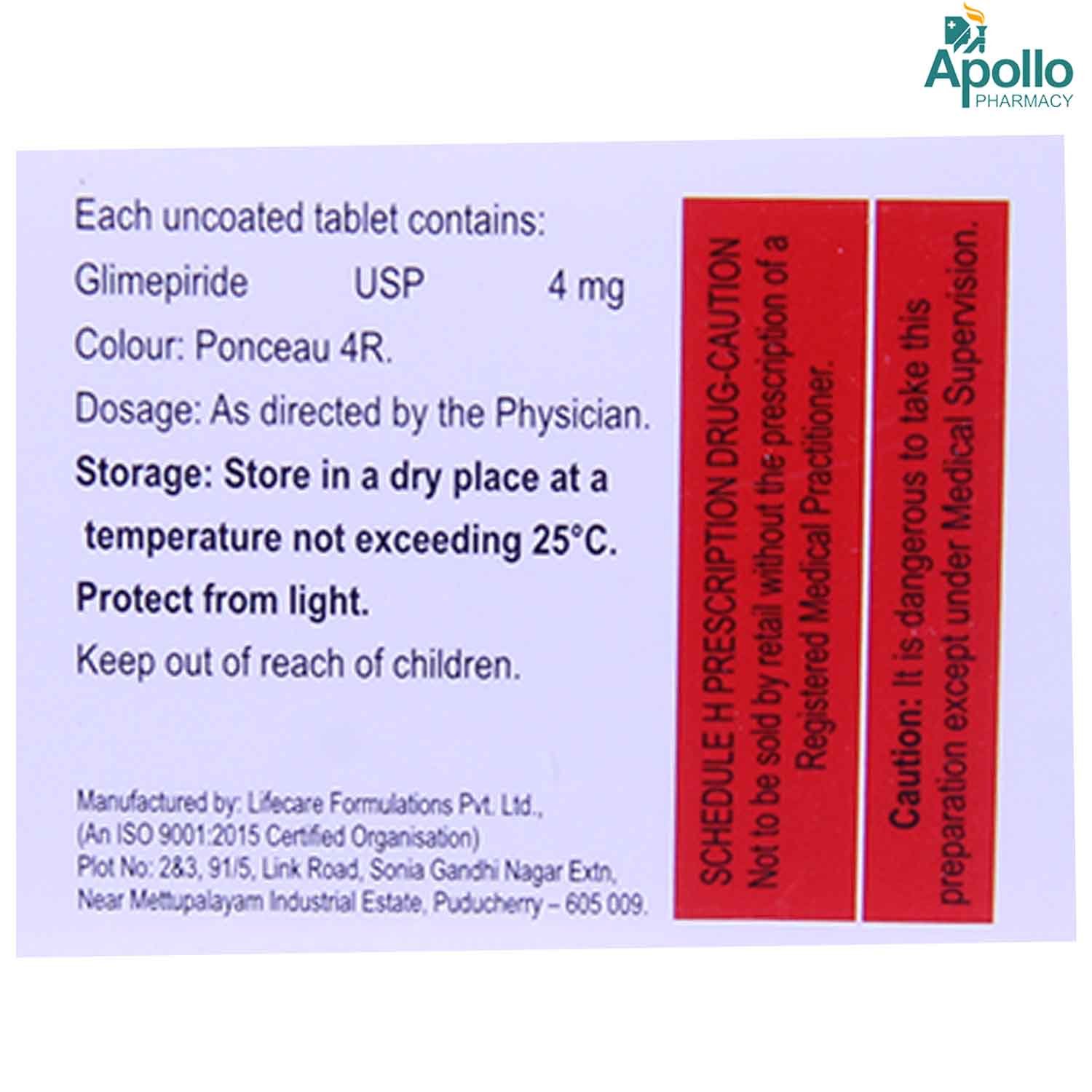 GLIMIPRIME 4MG TABLET 10'S , Pack of 10 TabletS GLIMIPRIME 4MG TABLET 10'S , Pack of 10 TabletS