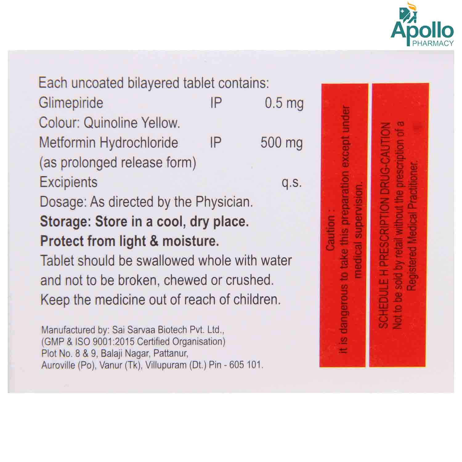 Glimiprime M 0.5 Tablet 10's, Pack of 10 TABLETS Glimiprime M 0.5 Tablet 10's, Pack of 10 TABLETS