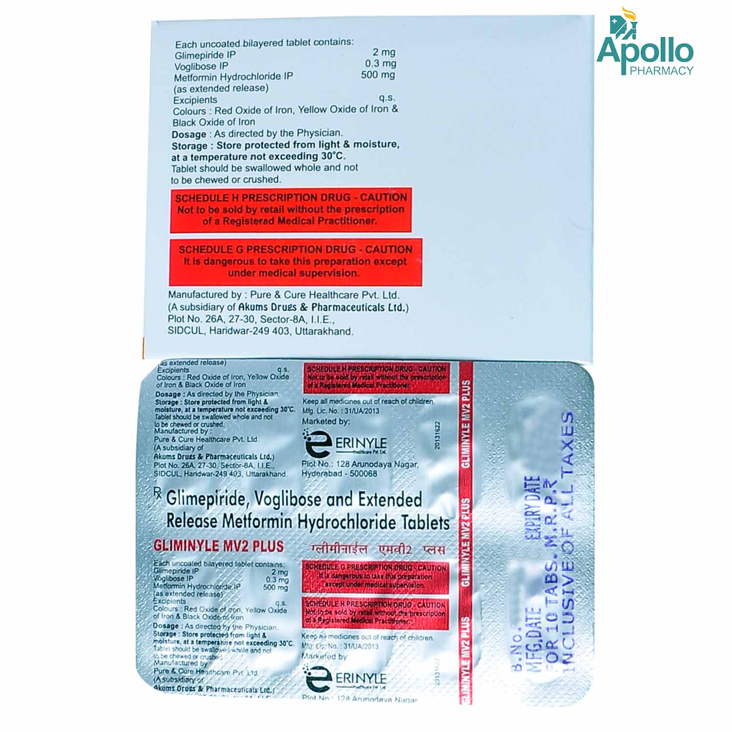 Gliminyle MV 2 Plus Tablet 10's, Pack of 10 TabletS Gliminyle MV 2 Plus Tablet 10's, Pack of 10 TabletS