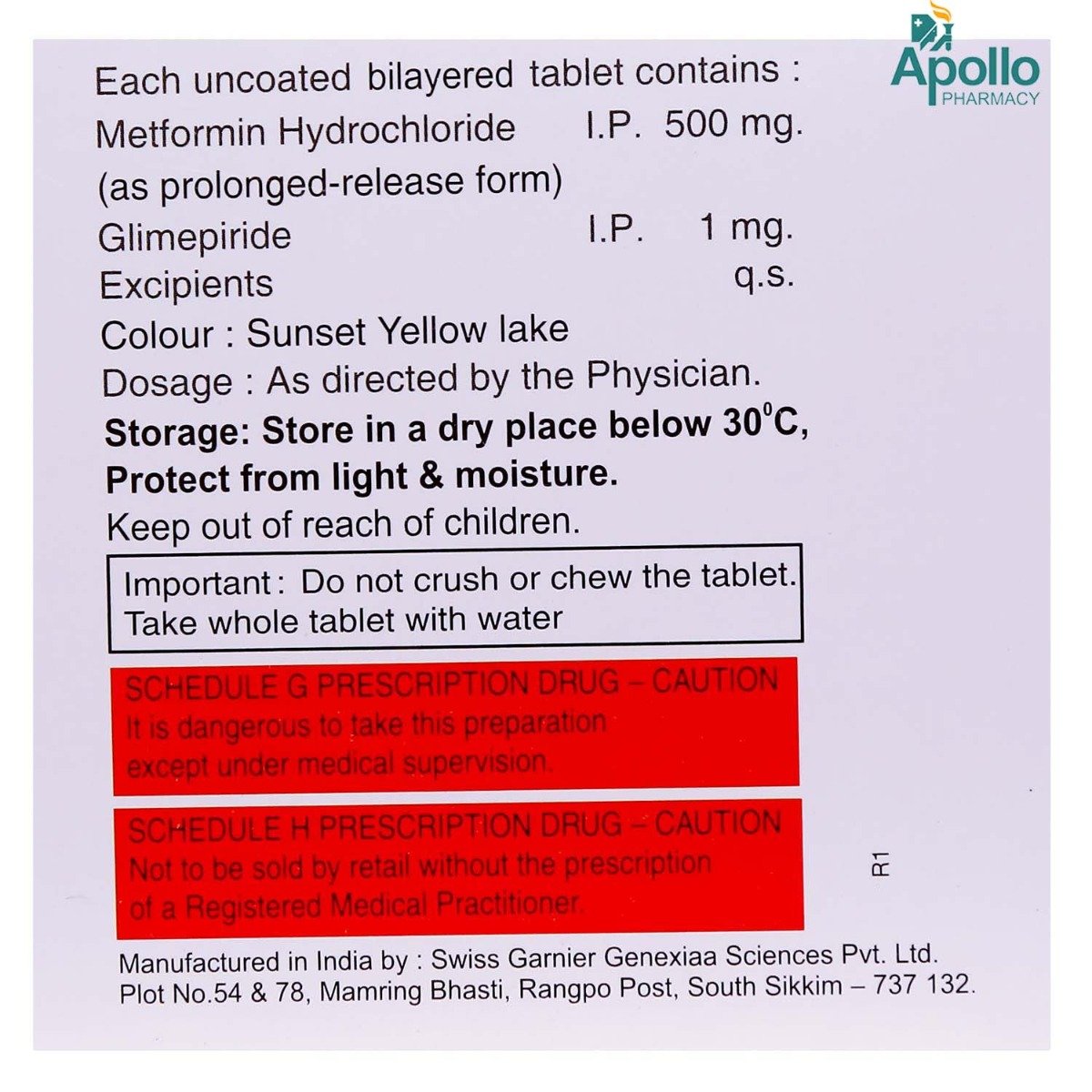 Gliminyle M 1 Tablet 15's, Pack of 15 TABLETS Gliminyle M 1 Tablet 15's, Pack of 15 TABLETS