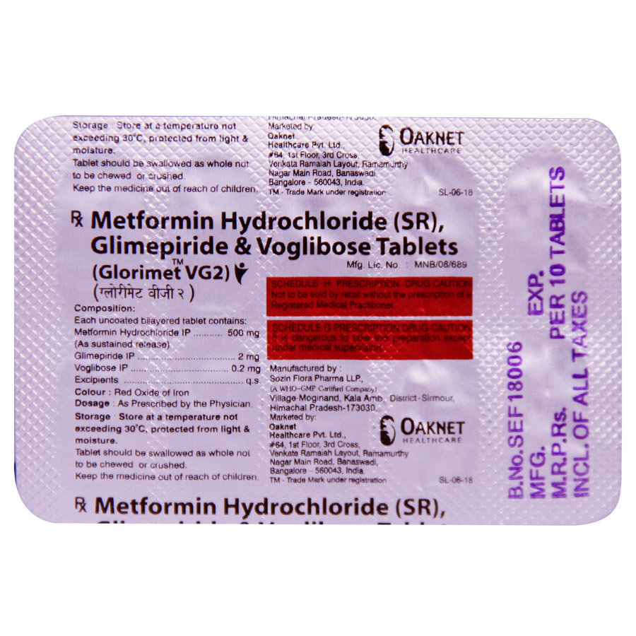 Glorimet VG2 Tablet 10's, Pack of 10 TabletS Glorimet VG2 Tablet 10's, Pack of 10 TabletS