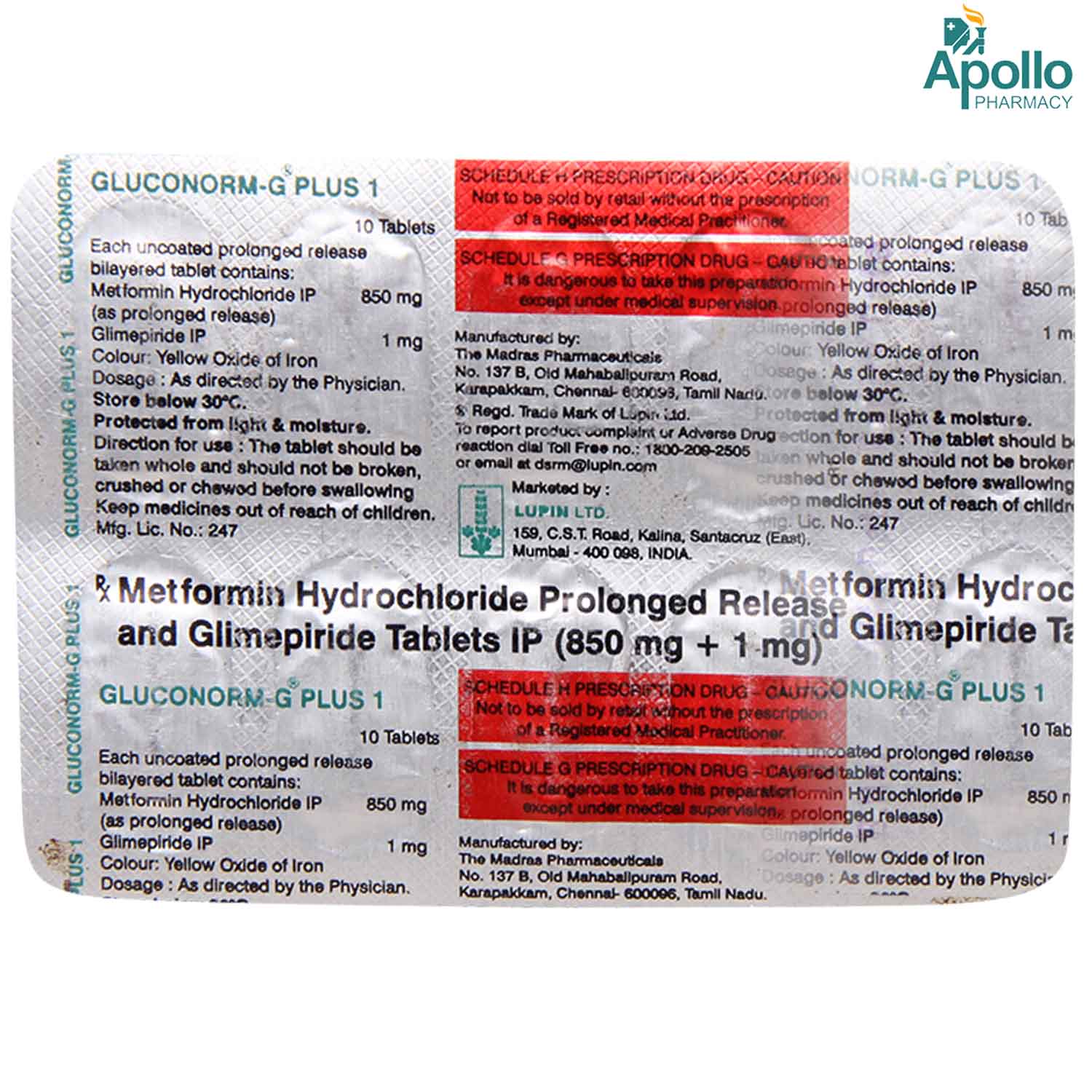 Gluconorm-G Plus 1 Tablet 10's, Pack of 10 TABLETS Gluconorm-G Plus 1 Tablet 10's, Pack of 10 TABLETS