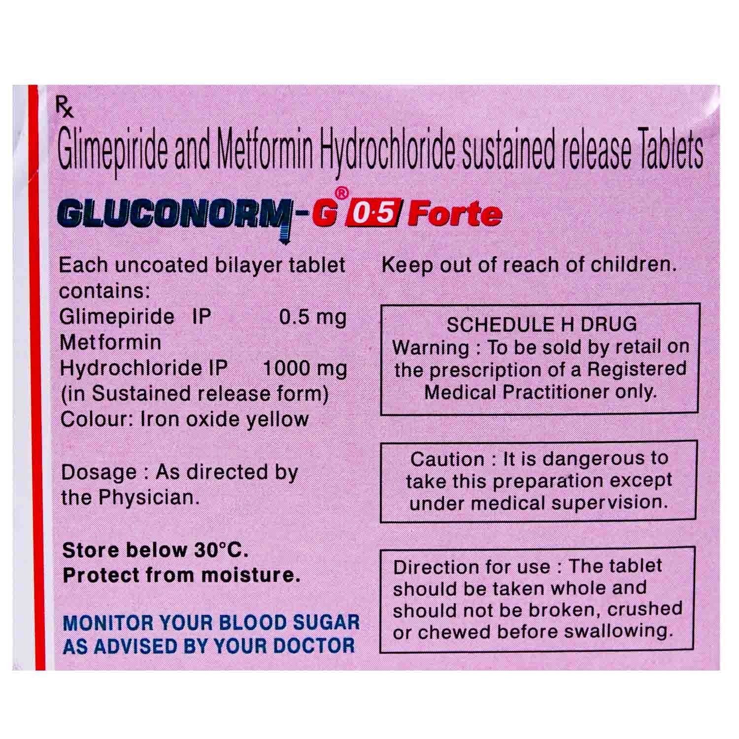 Gluconorm-G 0.5 Forte Tablet 10's, Pack of 10 TABLETS Gluconorm-G 0.5 Forte Tablet 10's, Pack of 10 TABLETS