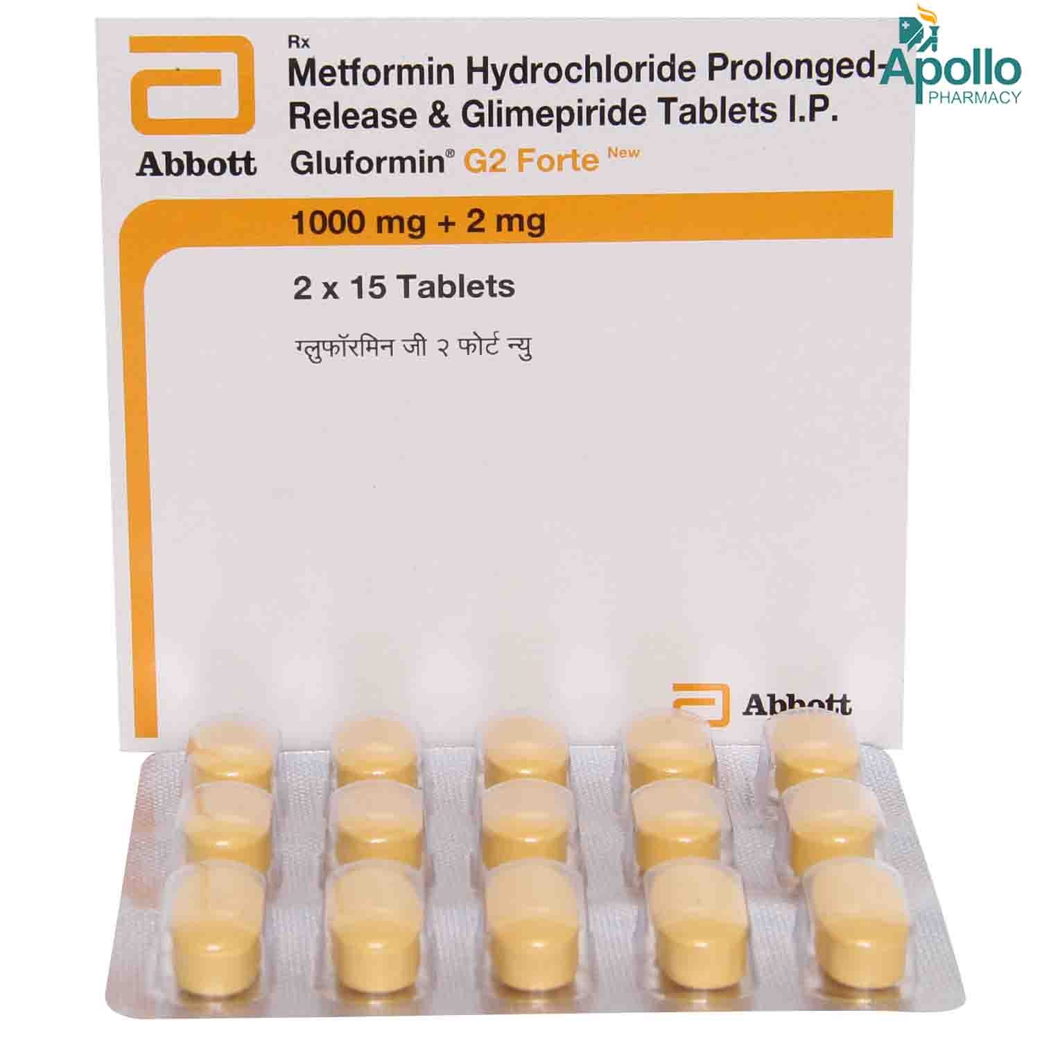 Gluformin G 2 mg/1000 mg Forte Tablet 15's, Pack of 15 TabletS Gluformin G 2 mg/1000 mg Forte Tablet 15's, Pack of 15 TabletS