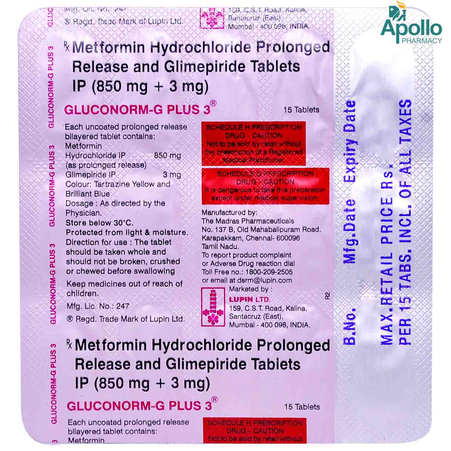 Gluconorm-G Plus 3 Tablet 15's, Pack of 15 TabletS Gluconorm-G Plus 3 Tablet 15's, Pack of 15 TabletS