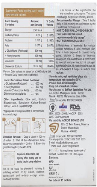 Glutone 1000 Effervescent Tablet 15's, Pack of 1 Glutone 1000 Effervescent Tablet 15's, Pack of 1