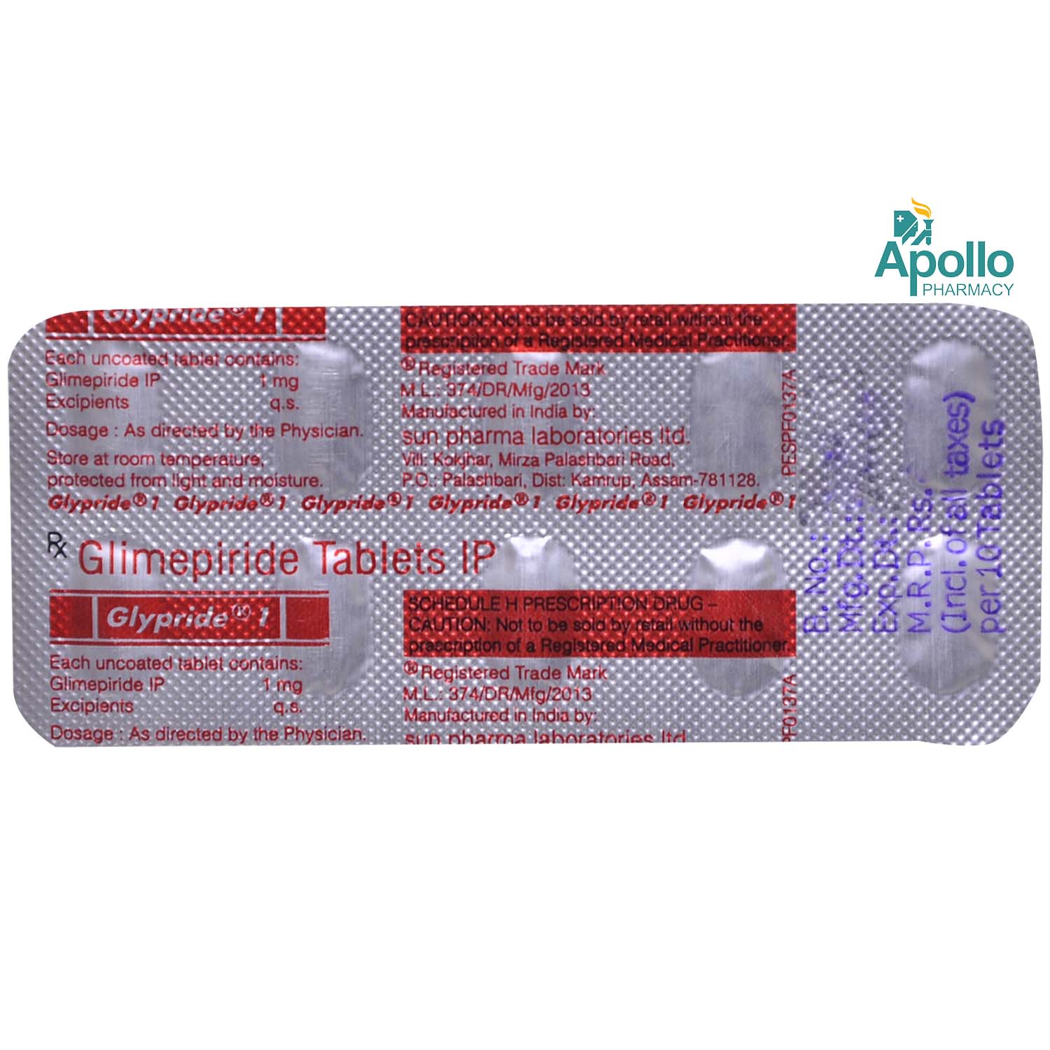 Glypride 1 Tablet 10's, Pack of 10 TABLETS Glypride 1 Tablet 10's, Pack of 10 TABLETS