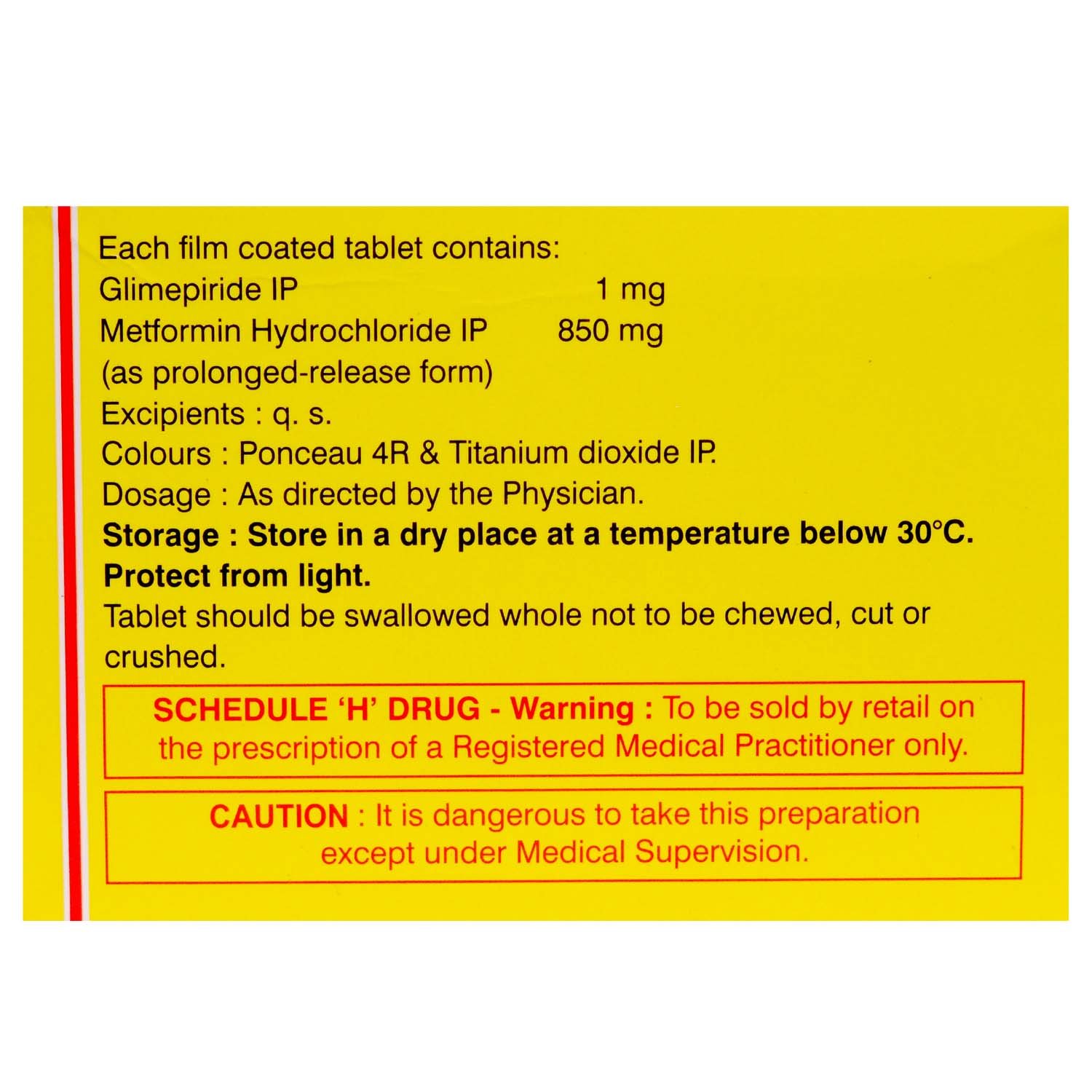 Glycomet-GP 1/850 Tablet 10's, Pack of 10 TABLETS Glycomet-GP 1/850 Tablet 10's, Pack of 10 TABLETS