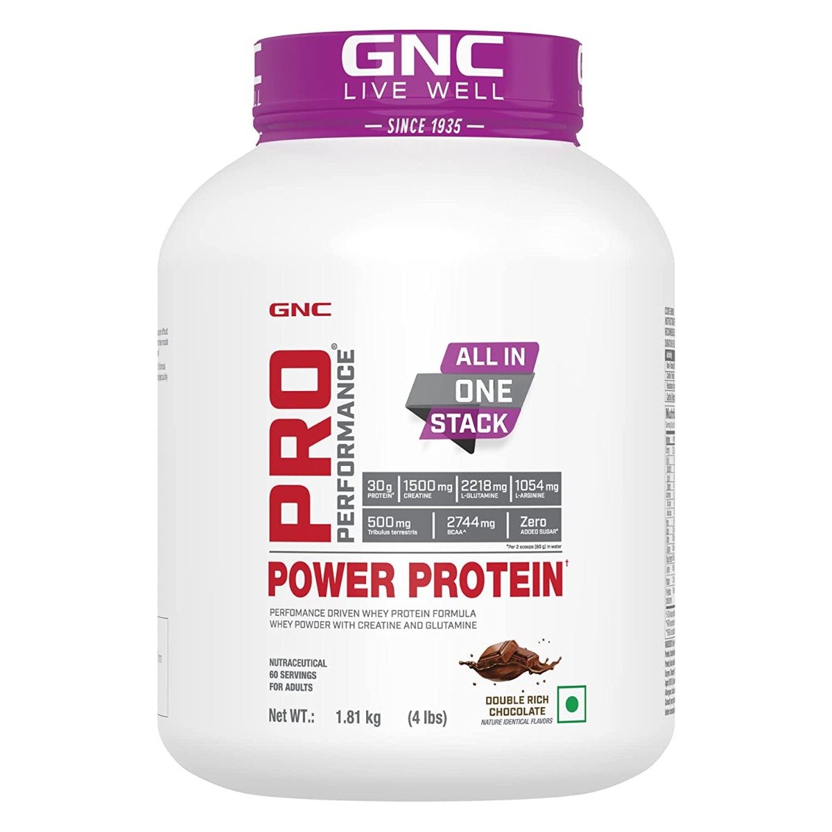 GNC Pro Performance Power Protein Double Rich Chocolate Flavour Powder, 1.81 kg, Pack of 1 GNC Pro Performance Power Protein Double Rich Chocolate Flavour Powder, 1.81 kg, Pack of 1