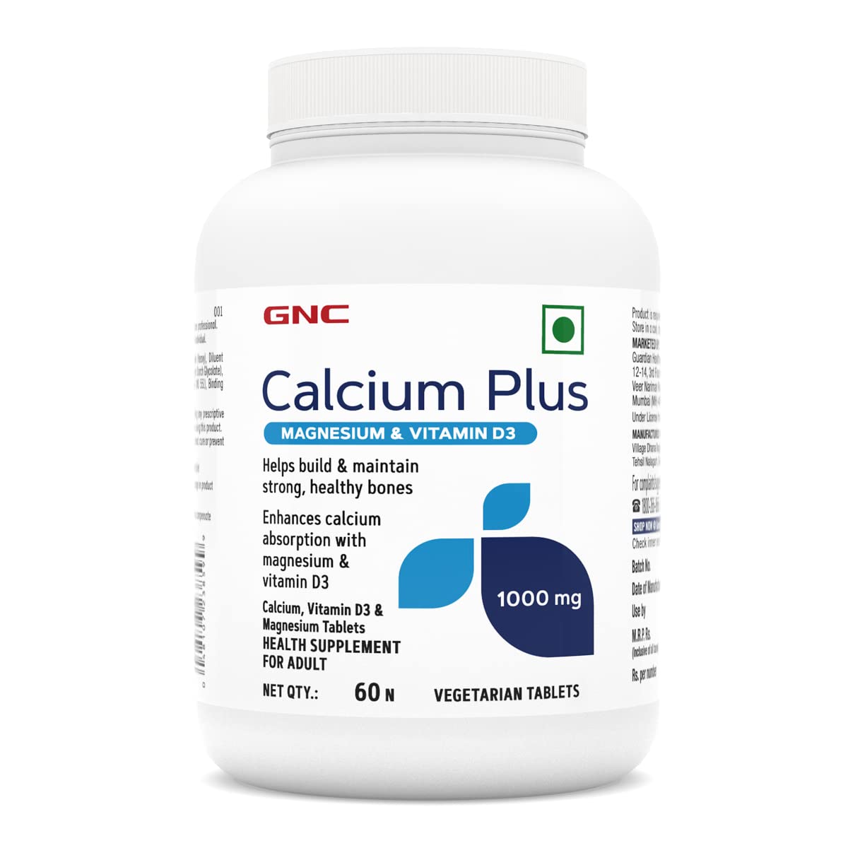 GNC Calcium Plus 1000 mg with Magnesium & Vitamin D3, 60 Tablets, Pack of 1 GNC Calcium Plus 1000 mg with Magnesium & Vitamin D3, 60 Tablets, Pack of 1