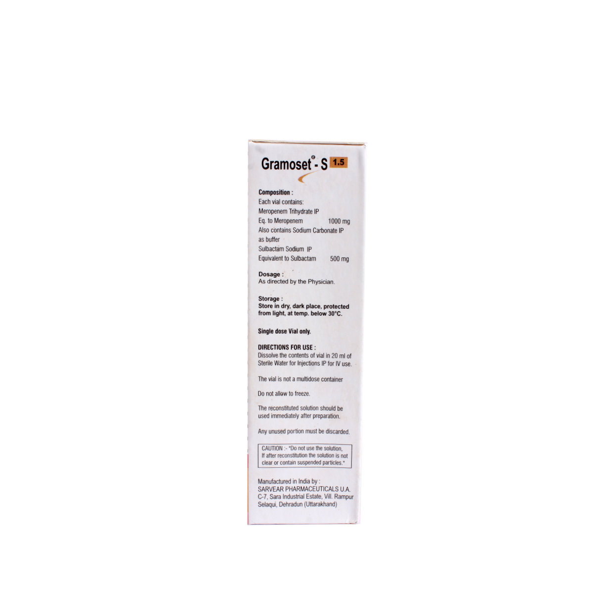 Gramoset S 1.5gm Injection 1's, Pack of 1 Gramoset S 1.5gm Injection 1's, Pack of 1