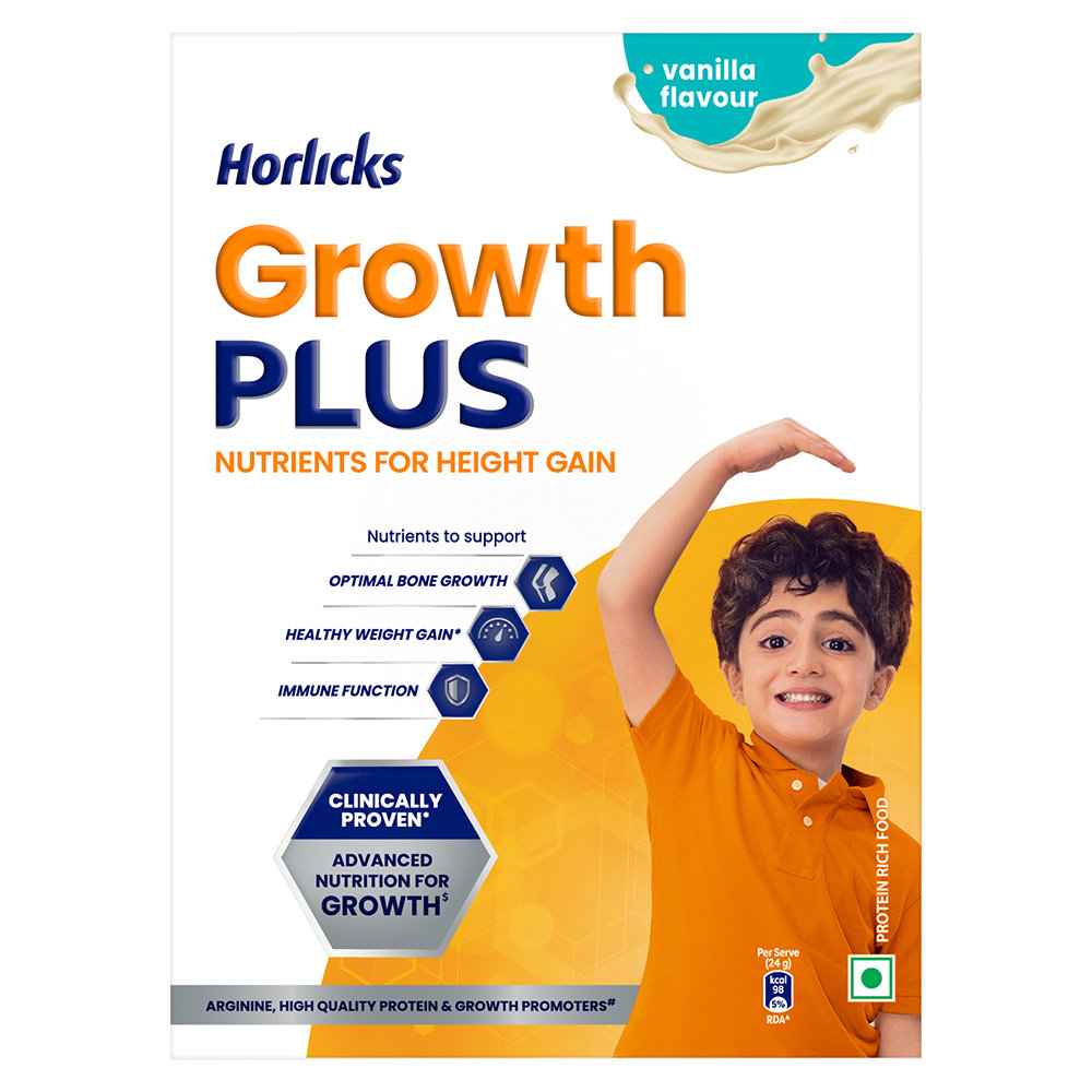 Horlicks Growth Plus Vanilla Flavour Nutrition Powder 400 gm Refill Pack | For Height Gain, Bone Growth, Healthy Weight Gain | Enhance Immune Function, Pack of 1 Horlicks Growth Plus Vanilla Flavour Nutrition Powder 400 gm Refill Pack | For Height Gain, Bone Growth, Healthy Weight Gain | Enhance Immune Function, Pack of 1