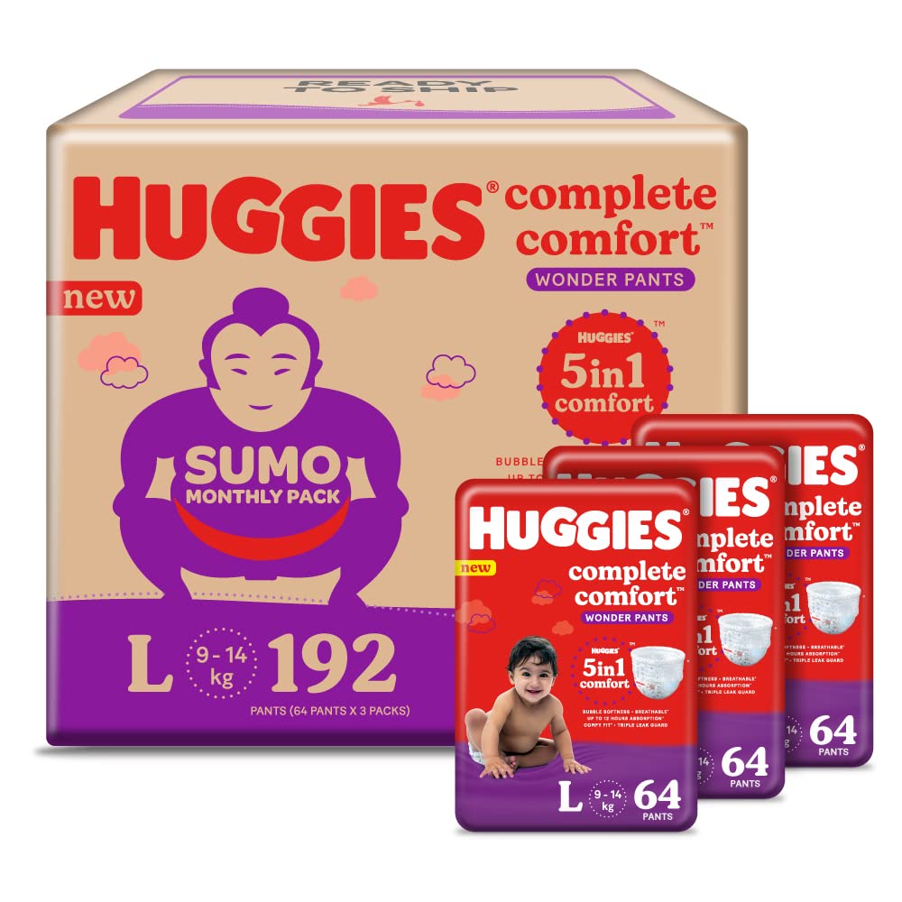 Huggies Complete Comfort Wonder Baby Diaper Pants Large, 192 Count (3x64), Pack of 1 Huggies Complete Comfort Wonder Baby Diaper Pants Large, 192 Count (3x64), Pack of 1
