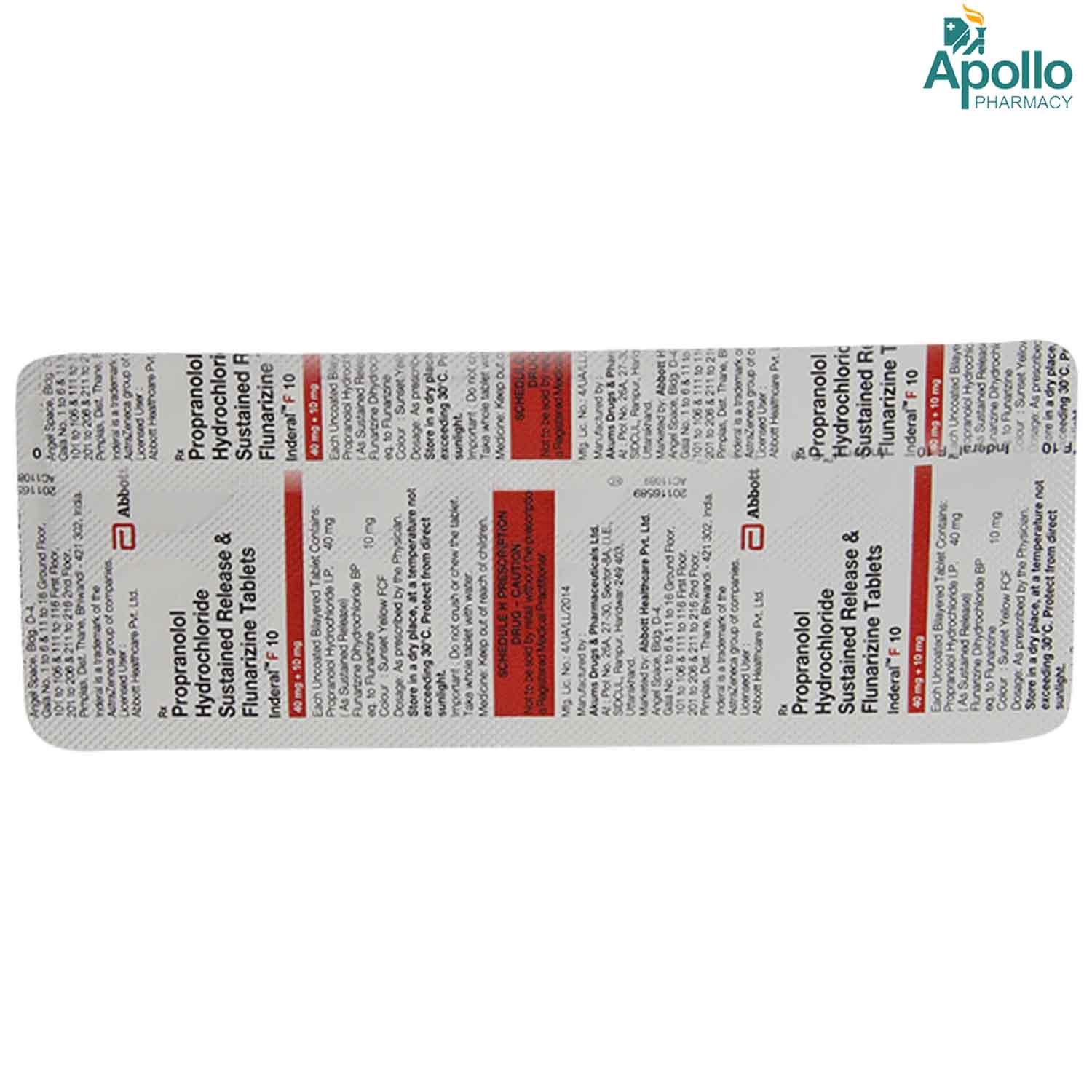 Inderal F 10 Tablet 10's, Pack of 10 Inderal F 10 Tablet 10's, Pack of 10