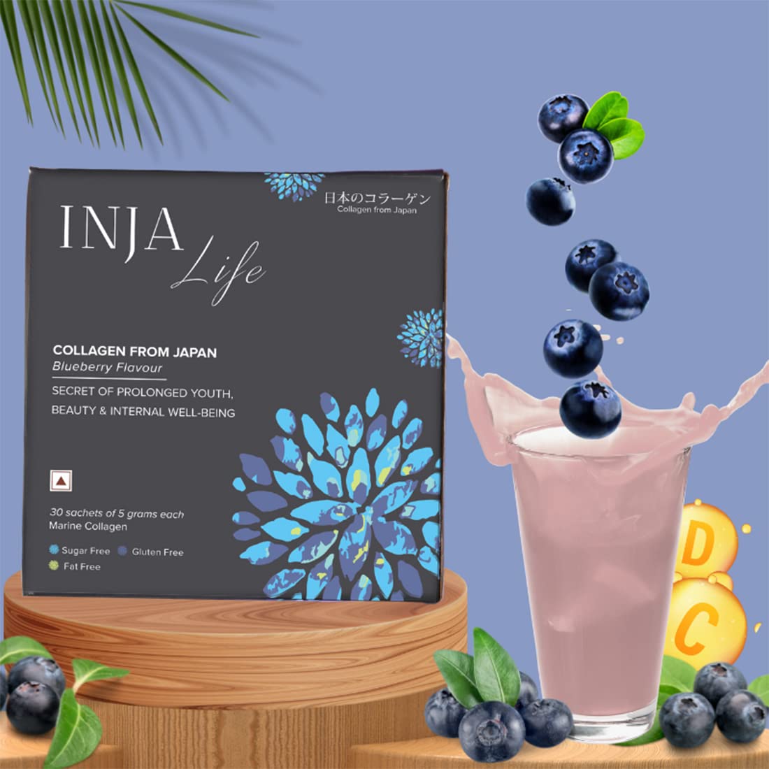 INJA Life Collagen Blueberry Flavour Powder, 150 gm (30 gm x 5 Sachets), Pack of 1 INJA Life Collagen Blueberry Flavour Powder, 150 gm (30 gm x 5 Sachets), Pack of 1