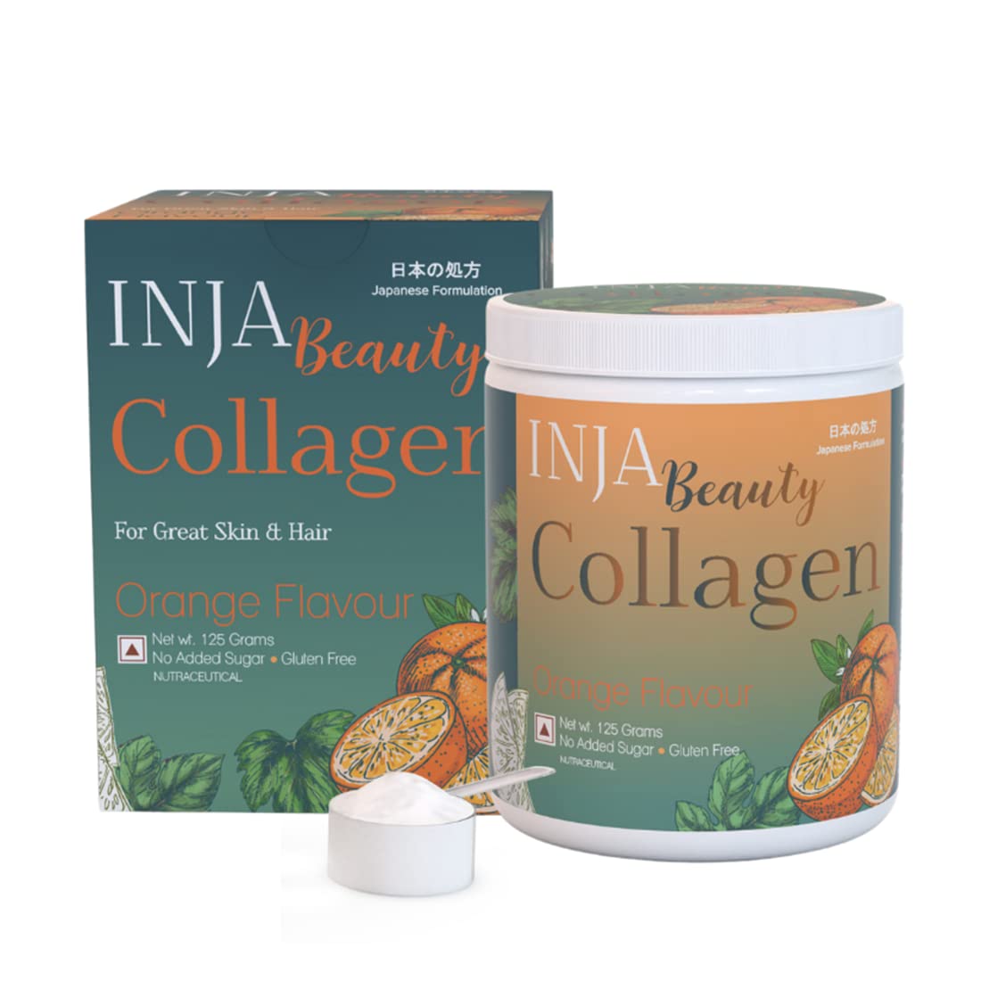 INJA Beauty Collagen Orange Flavour Powder for Great Skin & Hair, 125 gm, Pack of 1 INJA Beauty Collagen Orange Flavour Powder for Great Skin & Hair, 125 gm, Pack of 1
