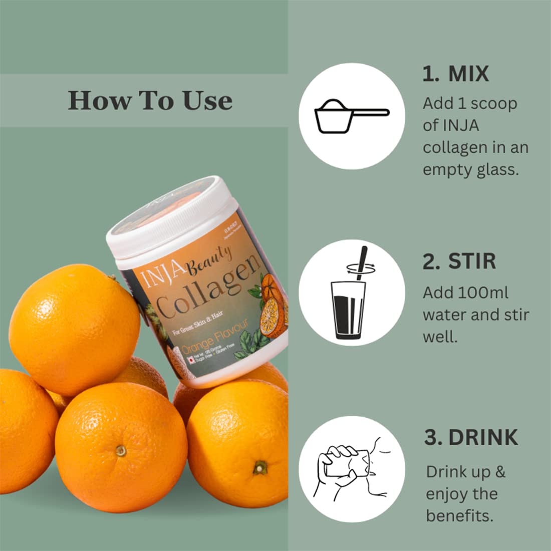 INJA Beauty Collagen Orange Flavour Powder for Great Skin & Hair, 125 gm, Pack of 1 INJA Beauty Collagen Orange Flavour Powder for Great Skin & Hair, 125 gm, Pack of 1