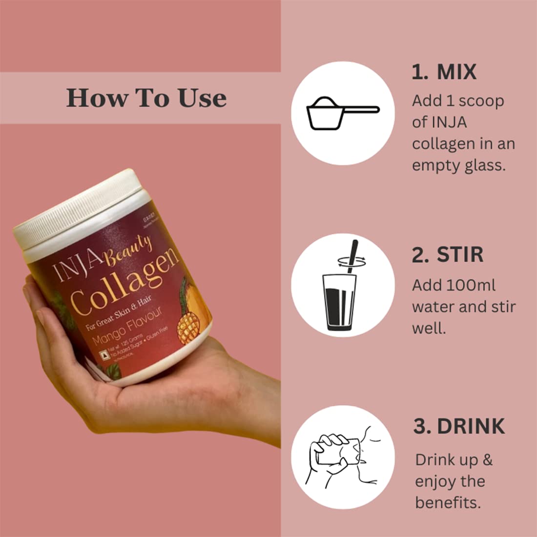 INJA Beauty Collagen Mango Flavour Powder for Great Skin & Hair, 125 gm, Pack of 1 INJA Beauty Collagen Mango Flavour Powder for Great Skin & Hair, 125 gm, Pack of 1