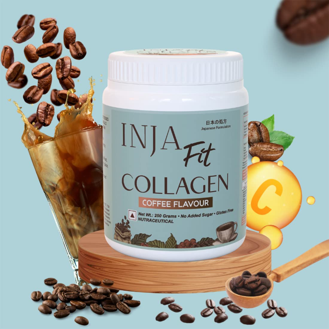 INJA Fit Collagen Coffee Flavour Powder, 250 gm, Pack of 1 INJA Fit Collagen Coffee Flavour Powder, 250 gm, Pack of 1