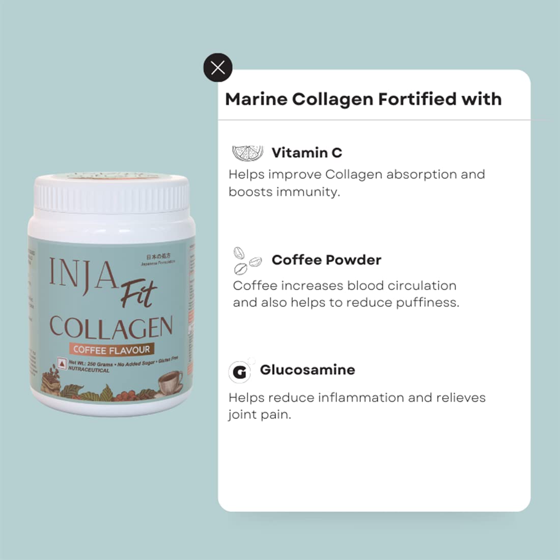 INJA Fit Collagen Coffee Flavour Powder, 250 gm, Pack of 1 INJA Fit Collagen Coffee Flavour Powder, 250 gm, Pack of 1