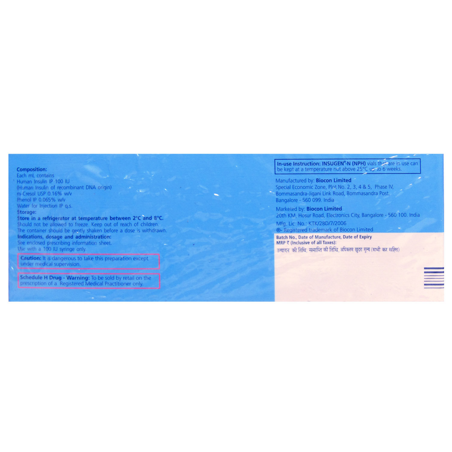 Insugen-N (NPH) 100IU/ml Injection 10 ml, Pack of 1 Injection Insugen-N (NPH) 100IU/ml Injection 10 ml, Pack of 1 Injection