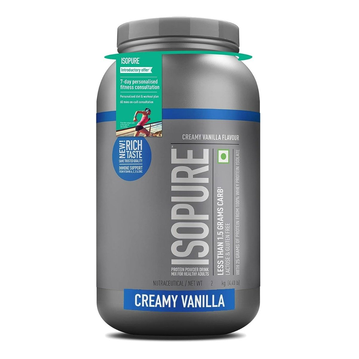 Isopure Less Than 1.5 gm Carbs 100% Whey Protein Isolate Creamy Vanilla Flavour Powder, 4.40 lb, Pack of 1 Isopure Less Than 1.5 gm Carbs 100% Whey Protein Isolate Creamy Vanilla Flavour Powder, 4.40 lb, Pack of 1