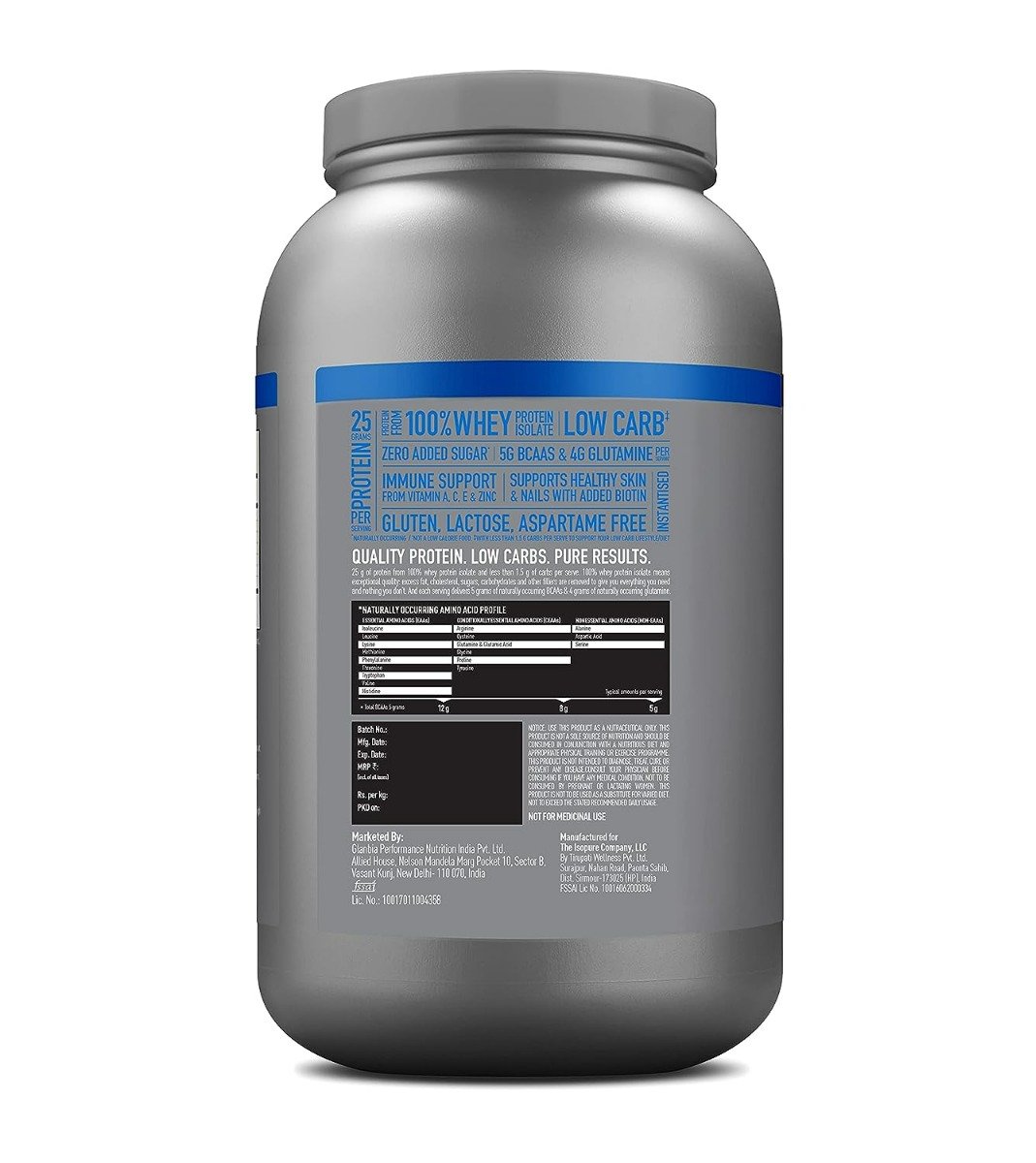 Isopure Less Than 1.5 gm Carbs 100% Whey Protein Isolate Creamy Vanilla Flavour Powder, 4.40 lb, Pack of 1 Isopure Less Than 1.5 gm Carbs 100% Whey Protein Isolate Creamy Vanilla Flavour Powder, 4.40 lb, Pack of 1