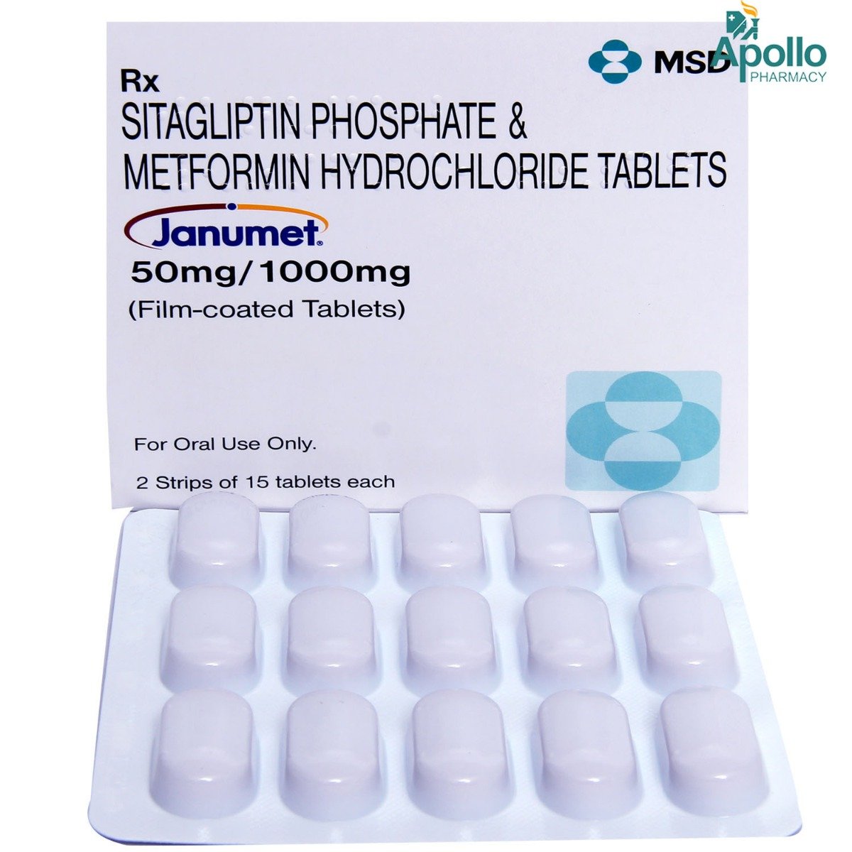 Janumet 50 mg/1000 mg Tablet 15's, Pack of 15 Janumet 50 mg/1000 mg Tablet 15's, Pack of 15