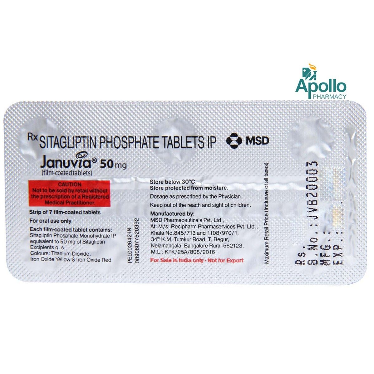 Januvia 50 mg Tablet 7's, Pack of 7 TabletS Januvia 50 mg Tablet 7's, Pack of 7 TabletS