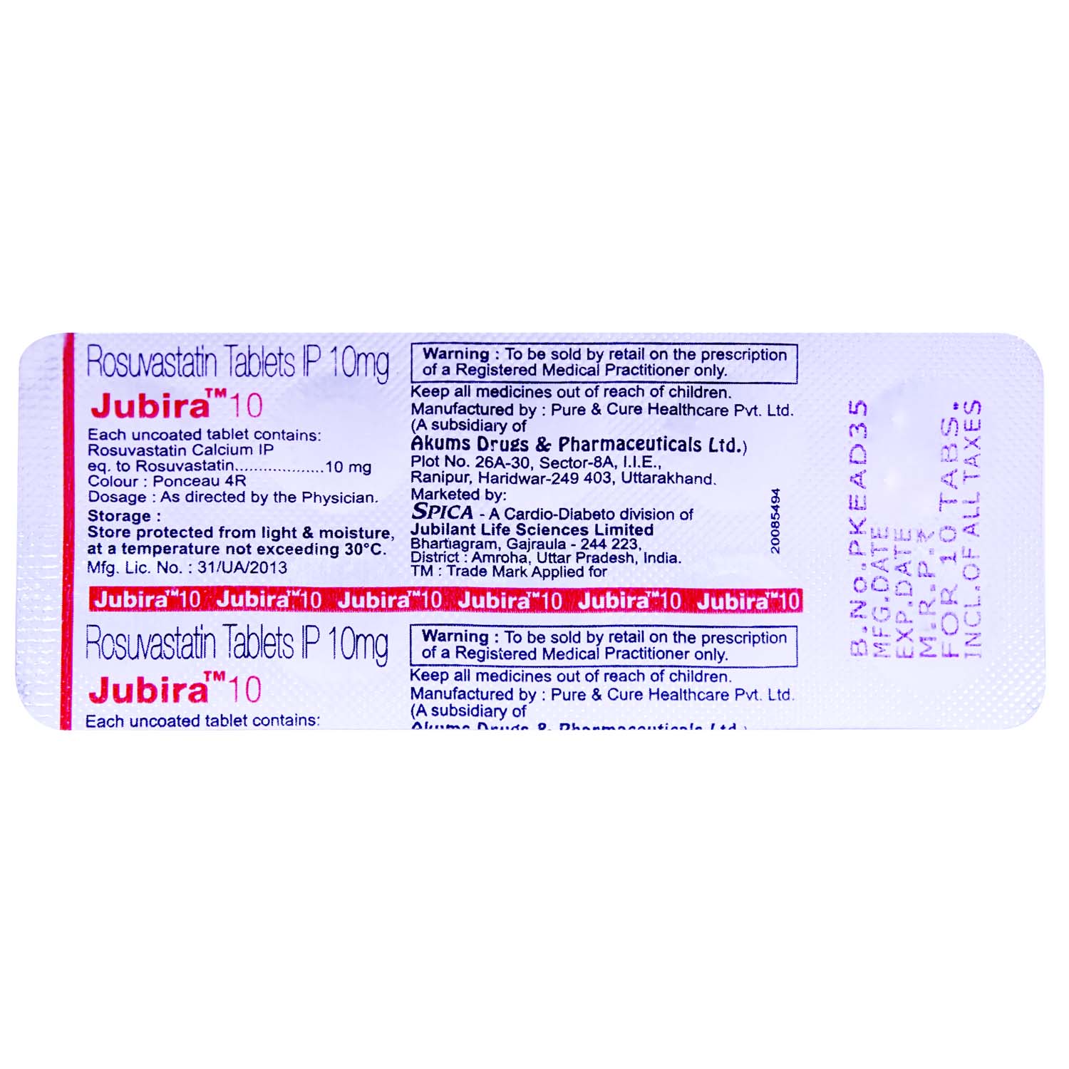 Jubira 10 Tablet 10's, Pack of 10 TABLETS Jubira 10 Tablet 10's, Pack of 10 TABLETS