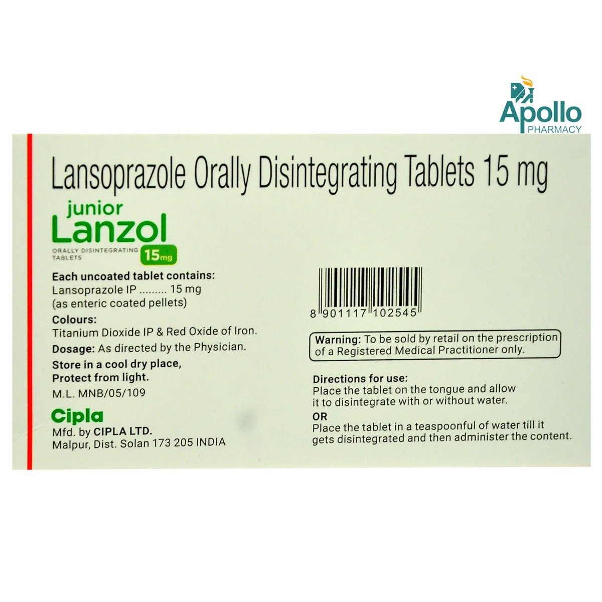 Junior Lanzol 15 mg Tablet 15's, Pack of 15 TABLETS Junior Lanzol 15 mg Tablet 15's, Pack of 15 TABLETS