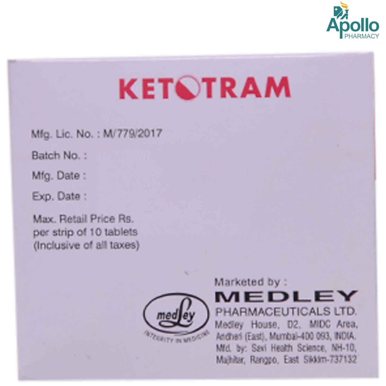 Ketotram Tablet 10's, Pack of 10 TABLETS Ketotram Tablet 10's, Pack of 10 TABLETS