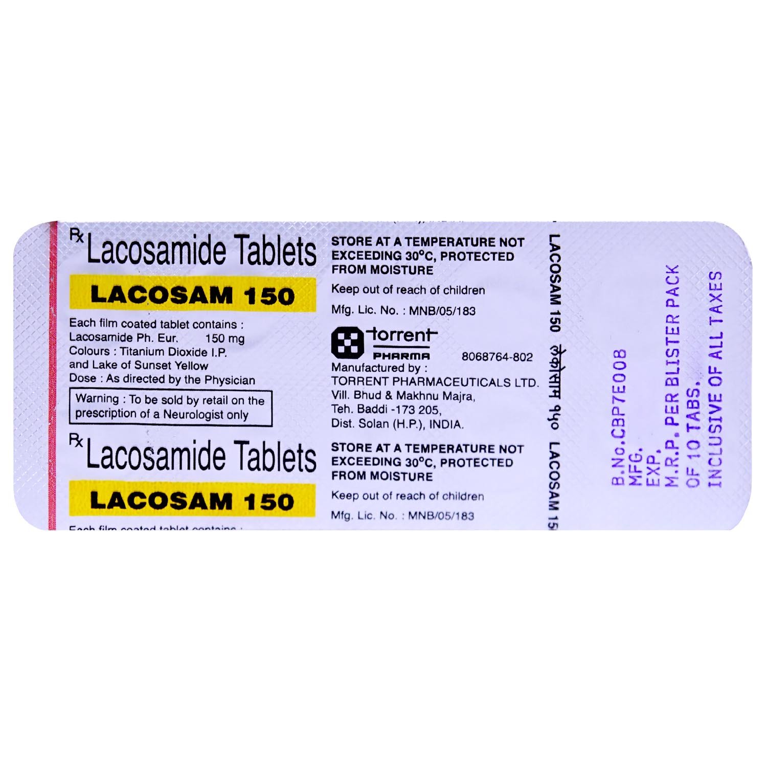 Lacosam 150 mg Tablet 10's, Pack of 10 TABLETS Lacosam 150 mg Tablet 10's, Pack of 10 TABLETS