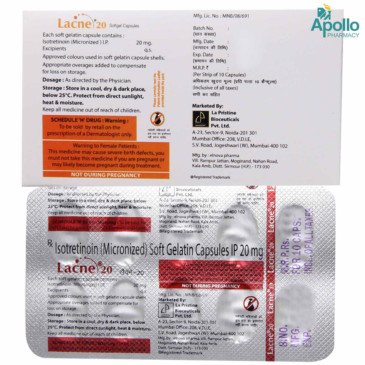 Lacne 20 mg Capsule 10's, Pack of 10 TABLETS Lacne 20 mg Capsule 10's, Pack of 10 TABLETS